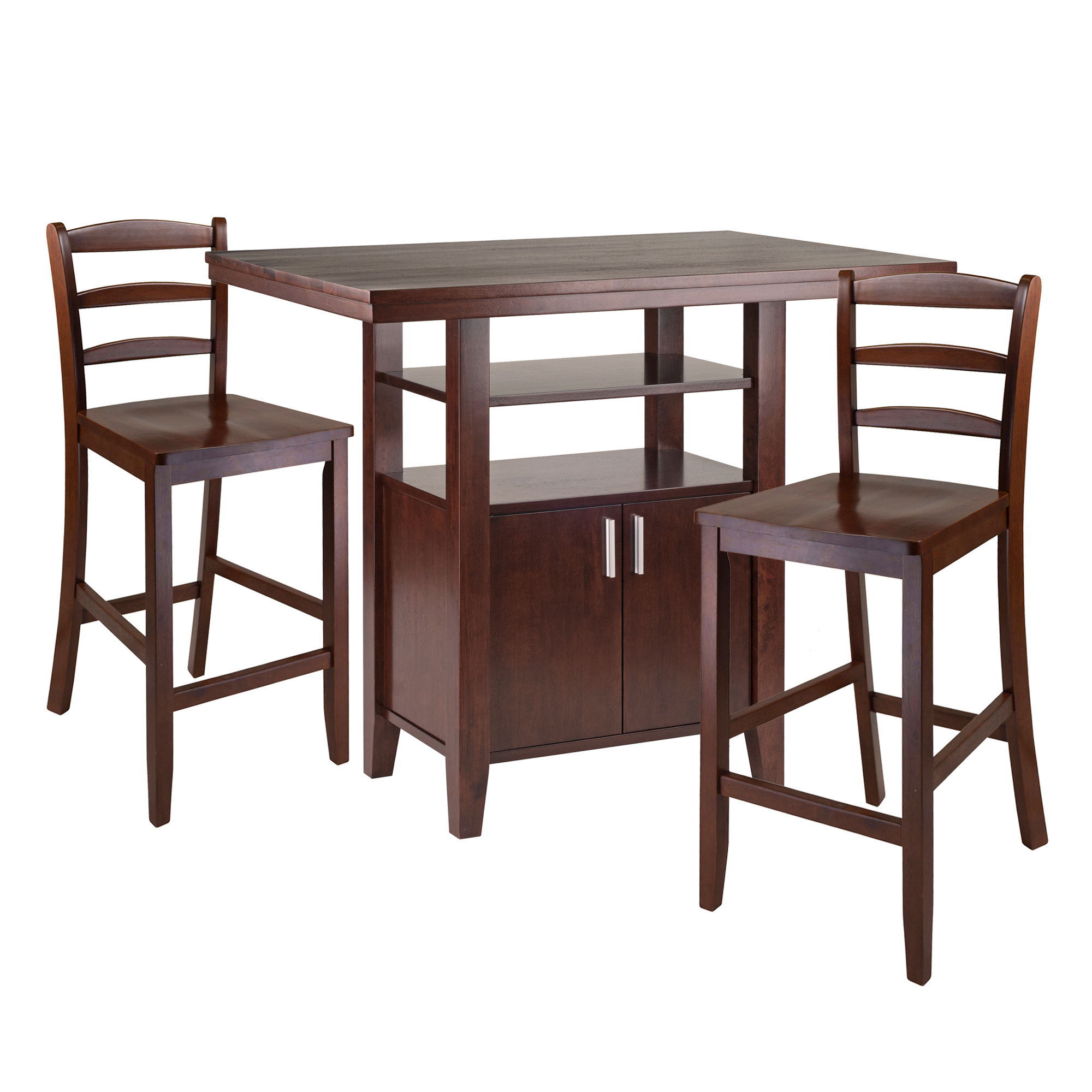 Winsome Albany Walnut 3pc Counter Height Set with Ladder Back Counter Stool...