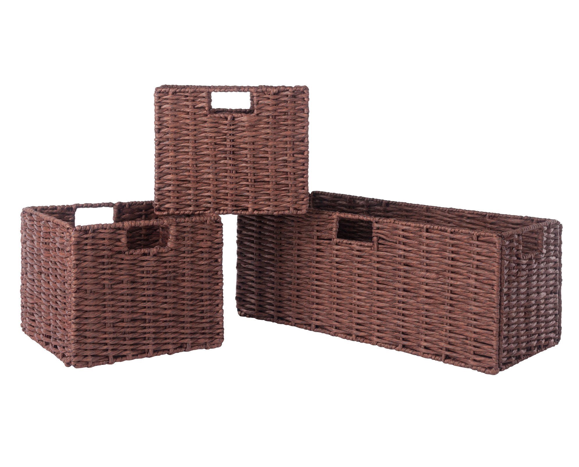 Winsome Tessa Walnut 3pc Foldable Woven Rope Basket Set