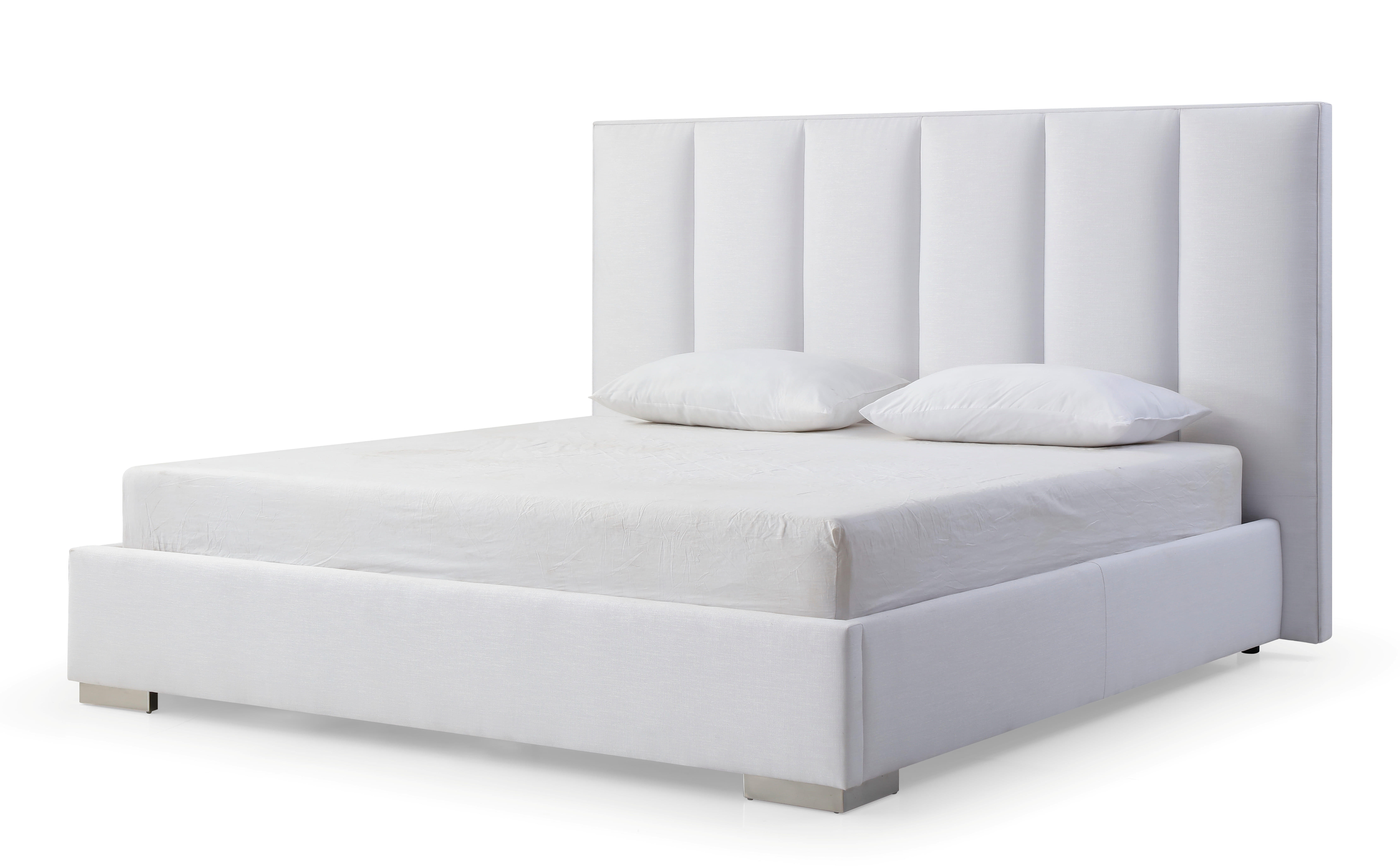 Whiteline Velvet White Queen Bed