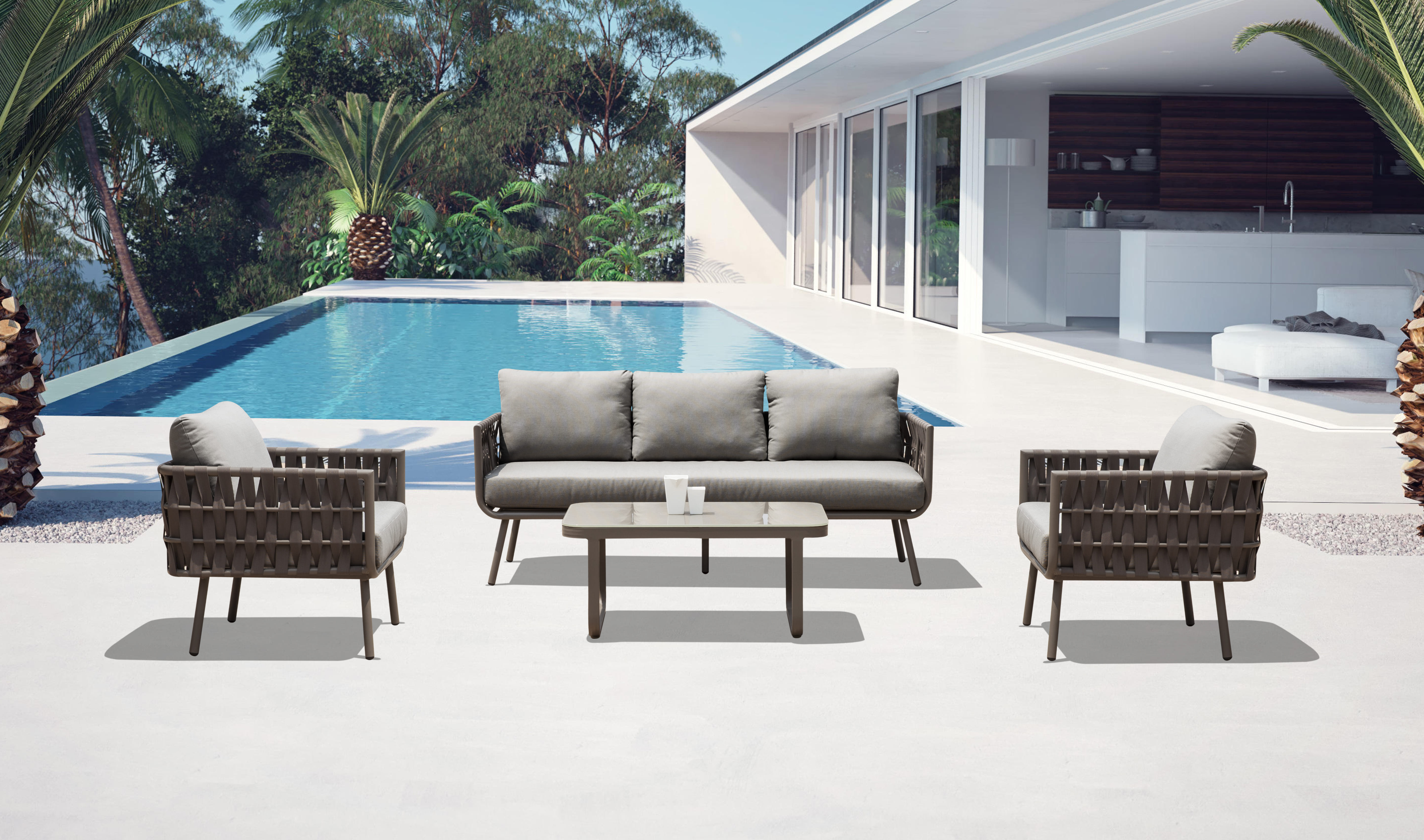 Whiteline Oasis Taupe 4pc Outdoor Seating Set