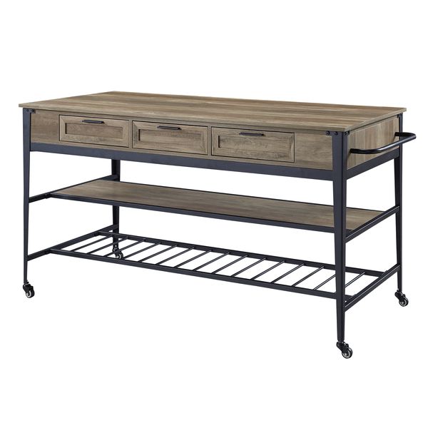 Acme Furniture Macaria Rustic Oak Black Three Drawers Kitchen Island
