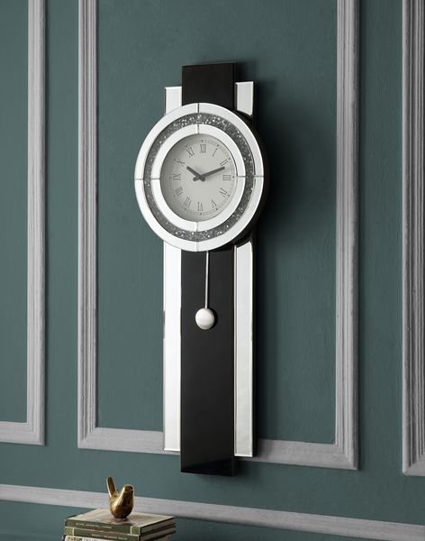 Acme Furniture Noralie Black Mirrored Wall Clock