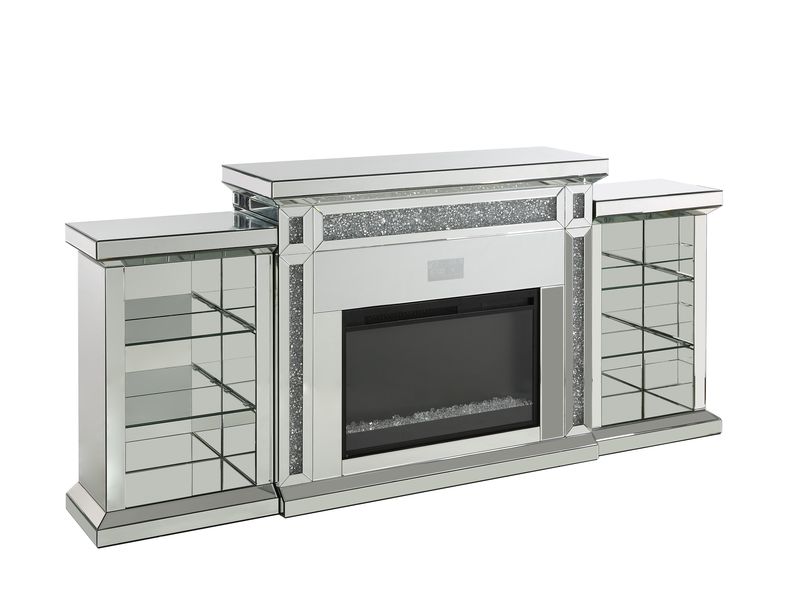 Acme Furniture Noralie Mirrored Bluetooth Fireplace