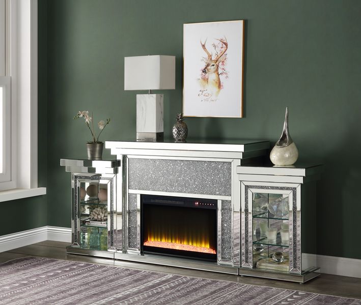 Acme Furniture Noralie Mirrored Diamonds LED Fireplace