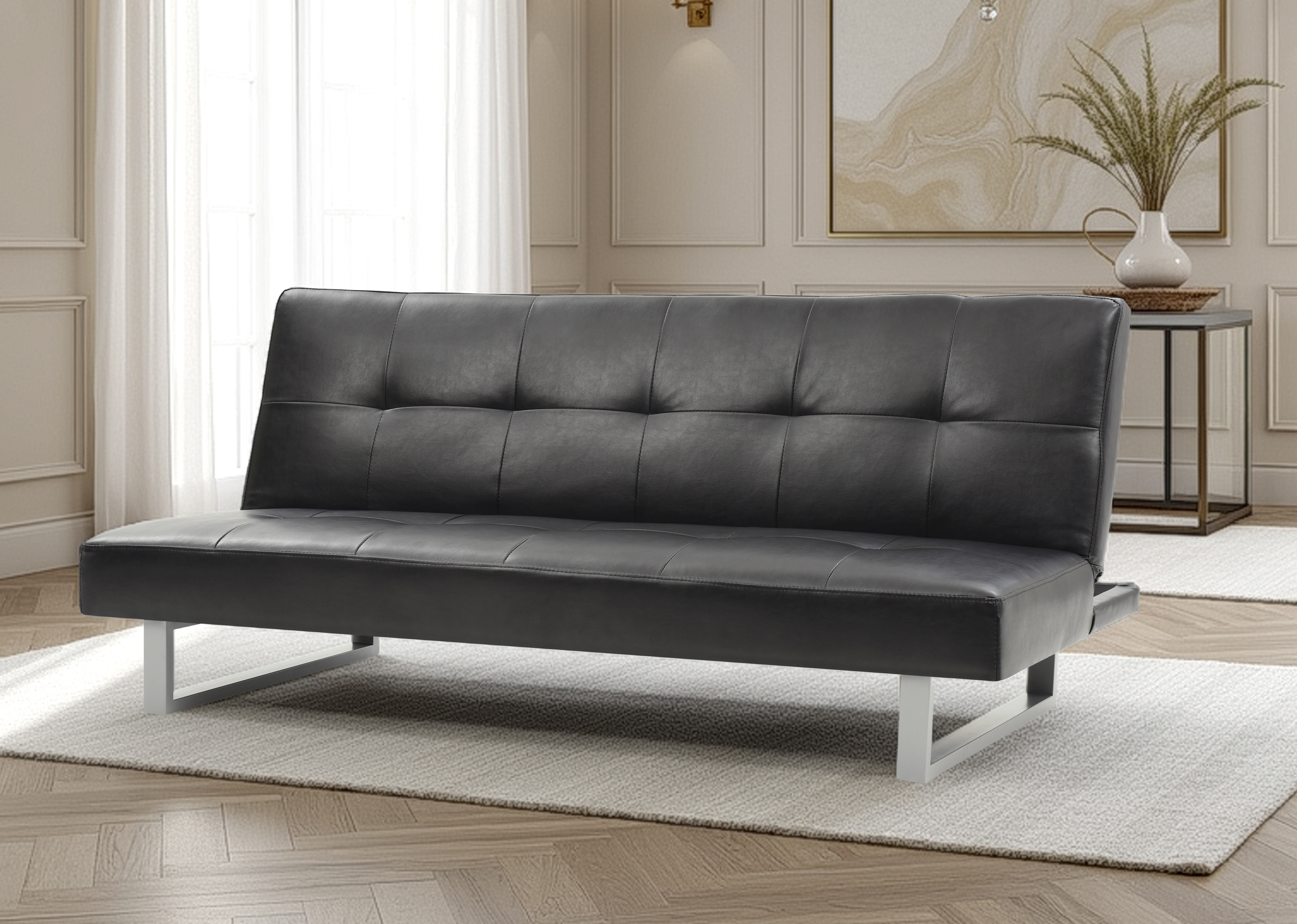 Elite Space Living Getxo Black Faux Leather Sofa Bed