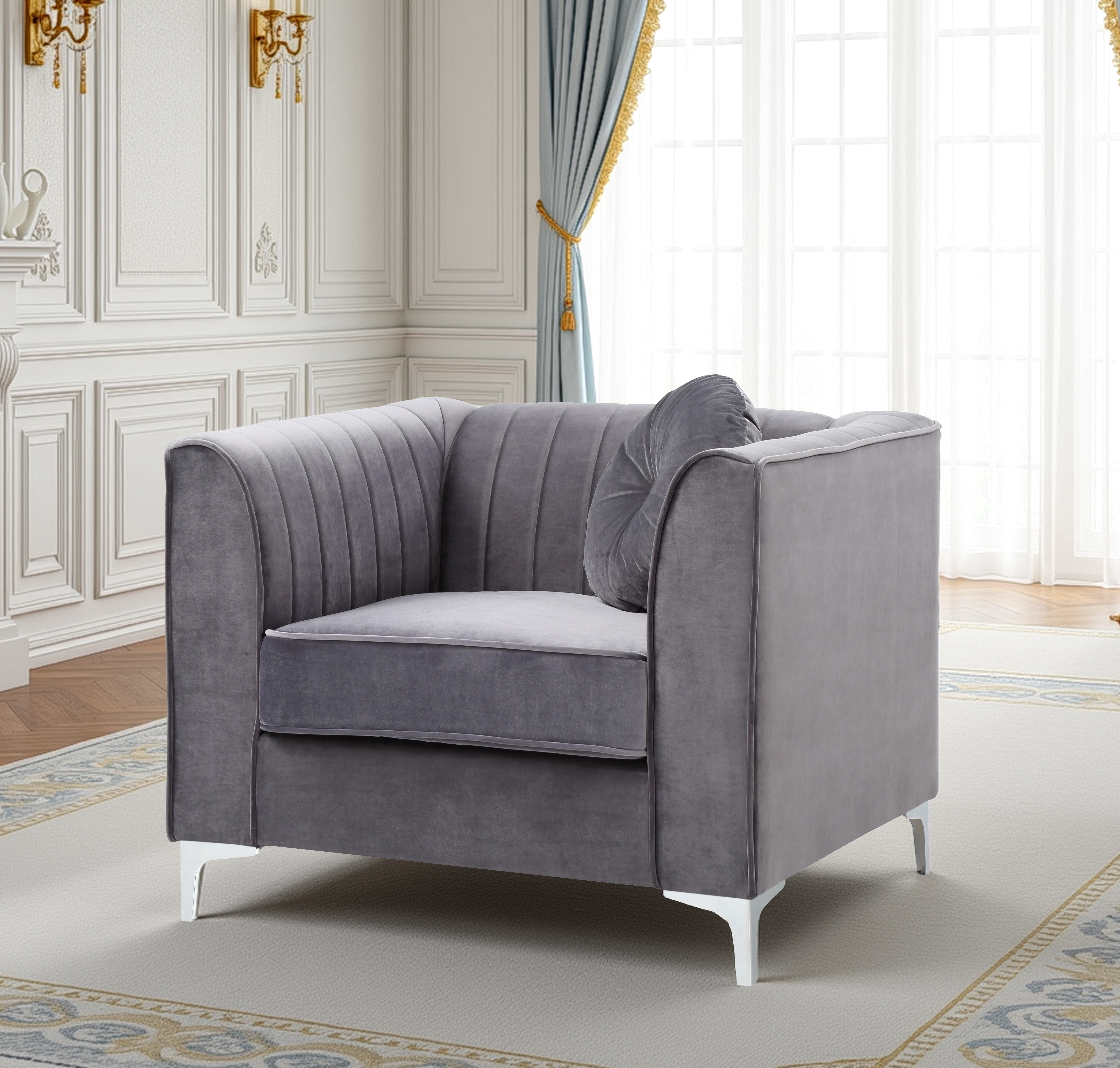 Elite Space Living Tetouan Gray Velvet Microsuede Chair
