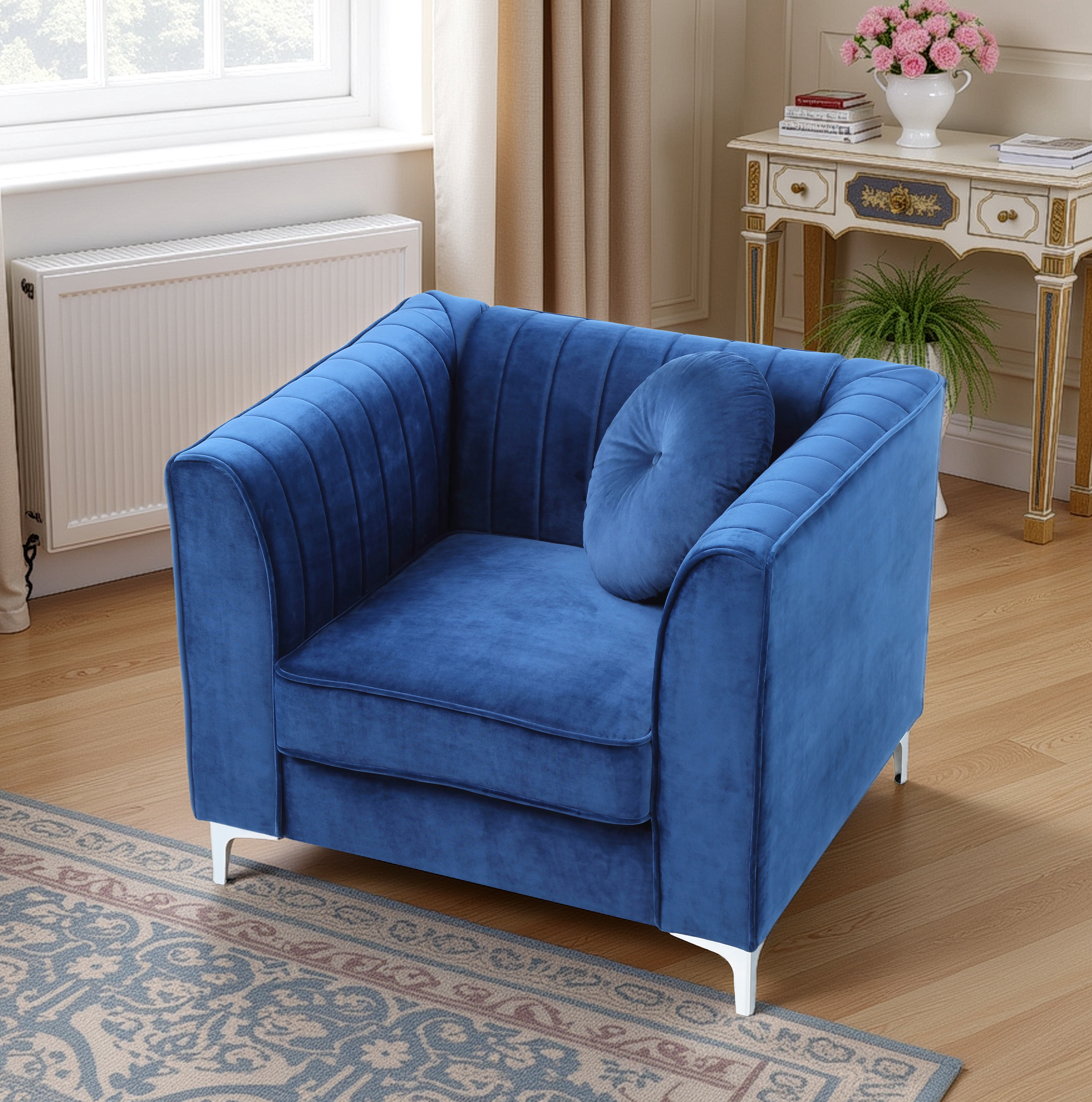 Elite Space Living Tetouan Navy Blue Velvet Microsuede Chair
