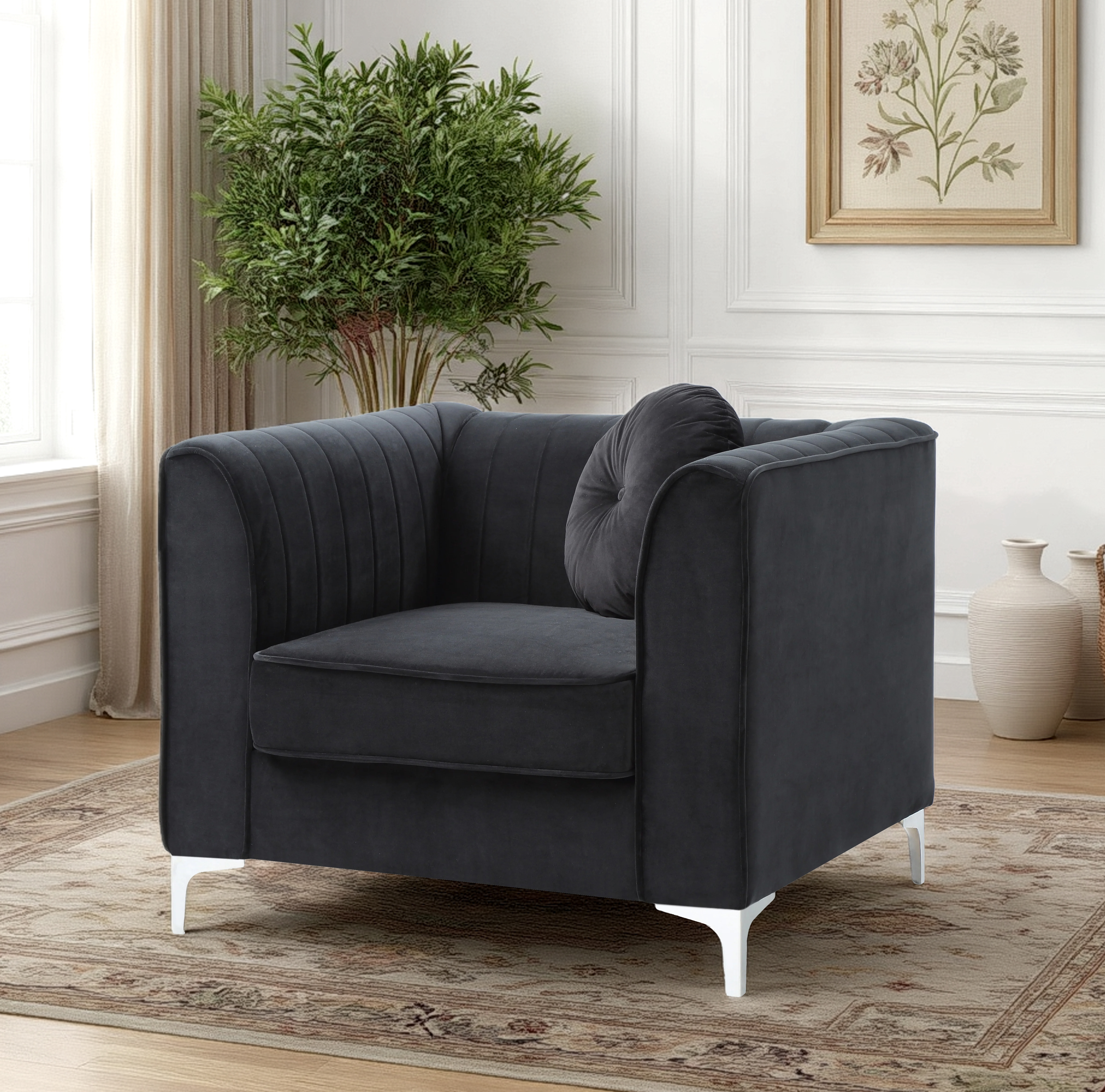 Elite Space Living Tetouan Black  Velvet Microsuede Chair