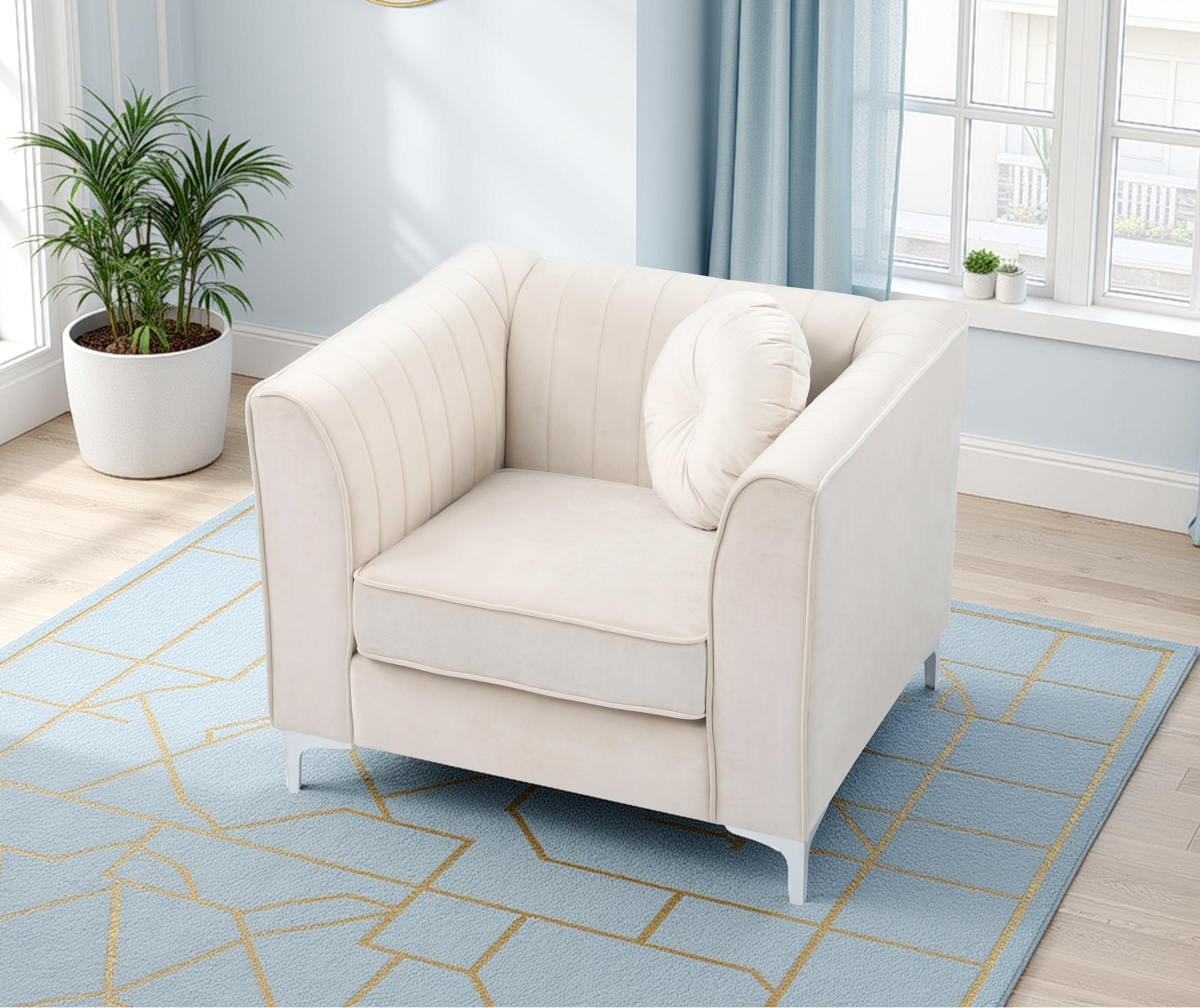 Elite Space Living Tetouan Ivory Velvet Microsuede Chair