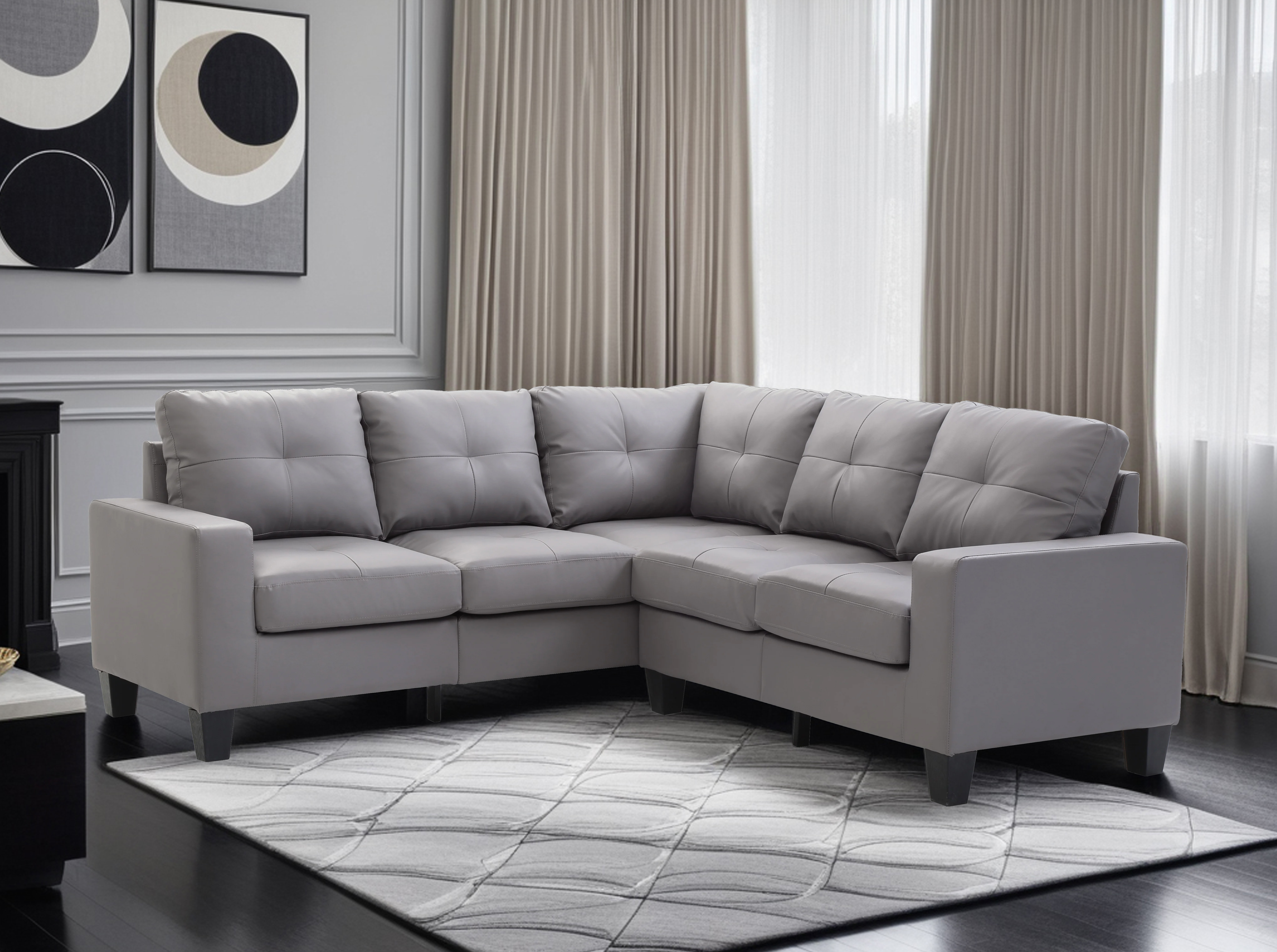 Elite Space Living Gessner Gray Sectional in Faux Leather