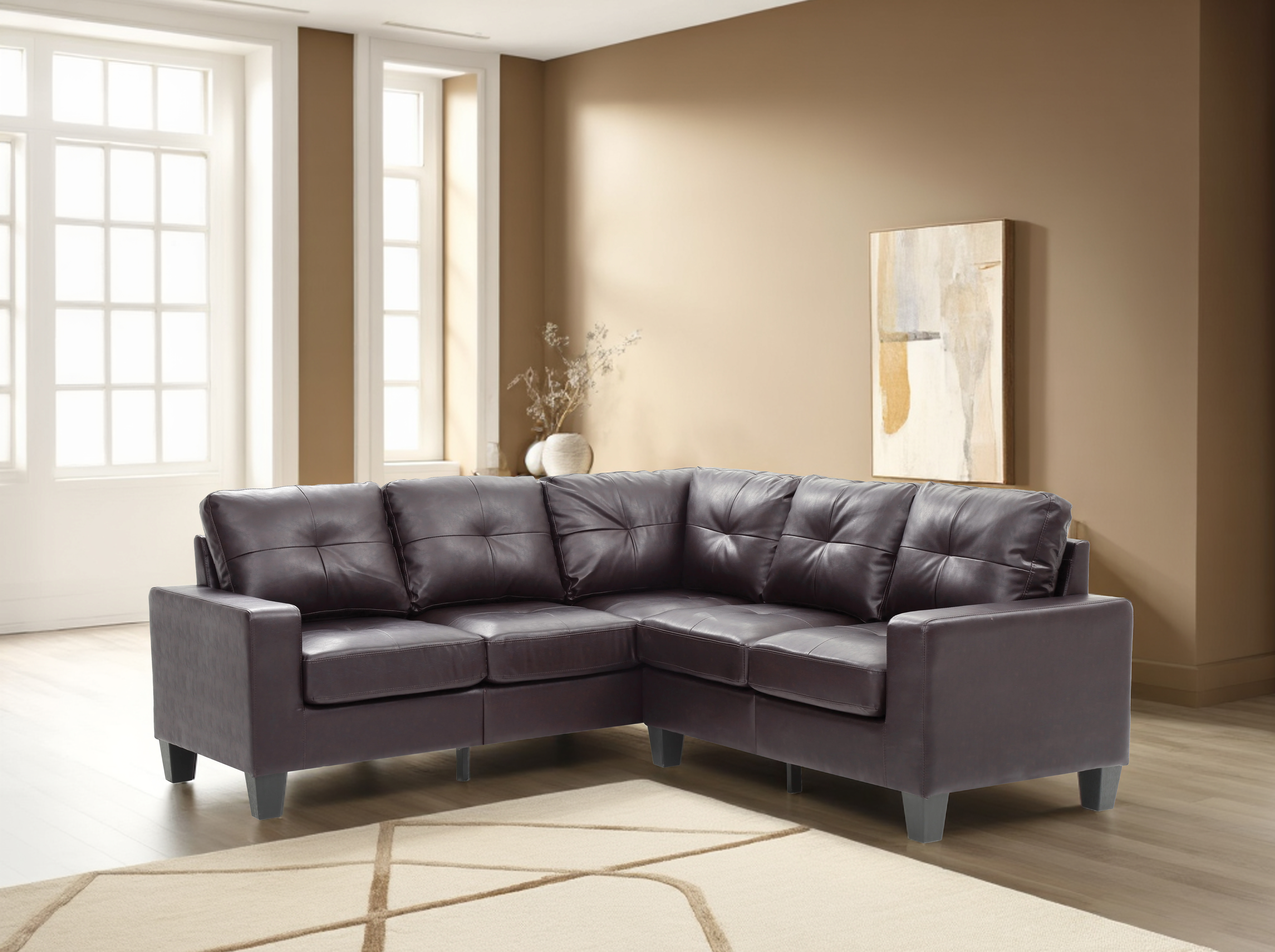 Elite Space Living Gessner Dark Brown Sectional in Faux Leather