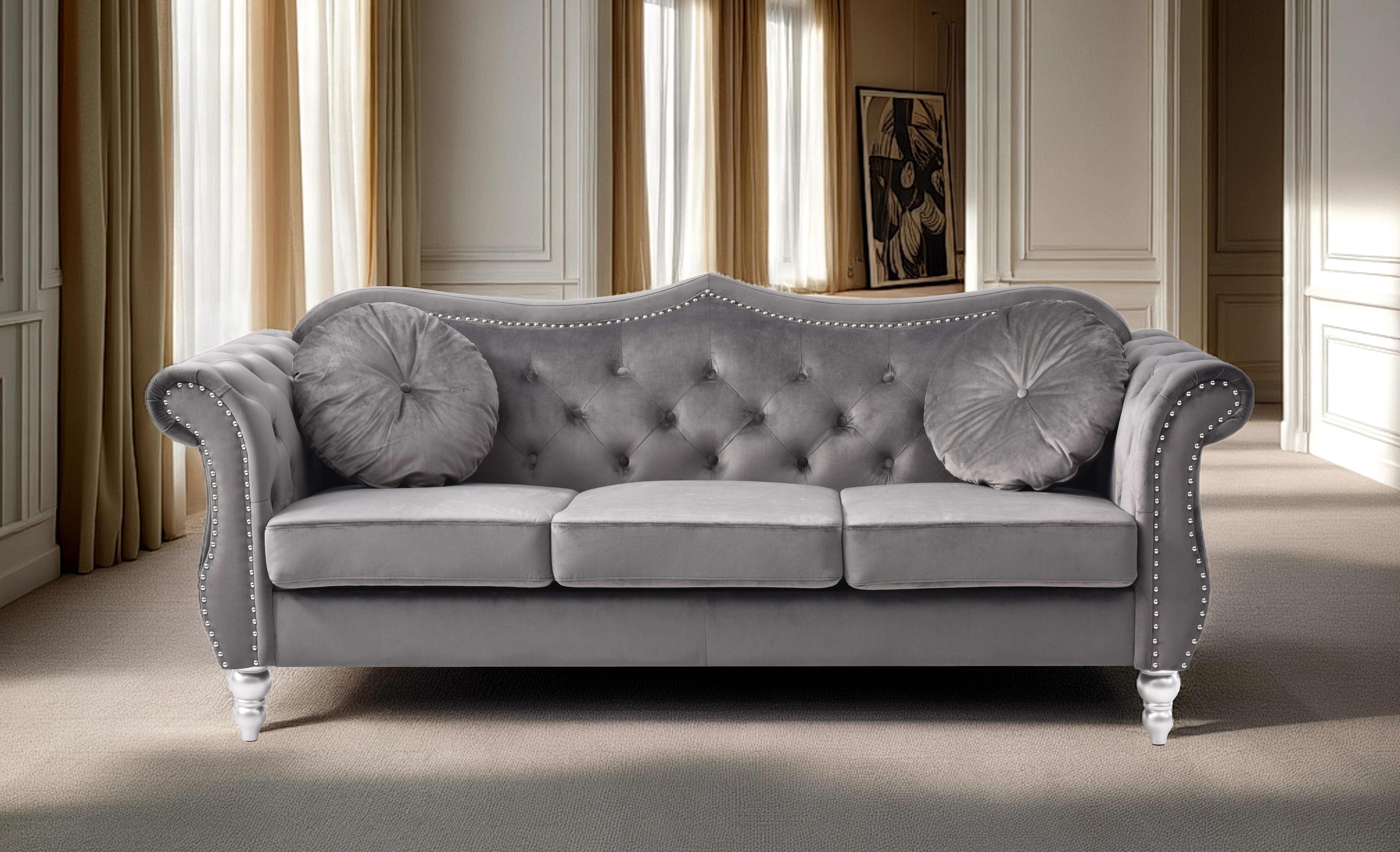 Elite Space Living Geneva Dark Gray Velvet Fabric Sofa