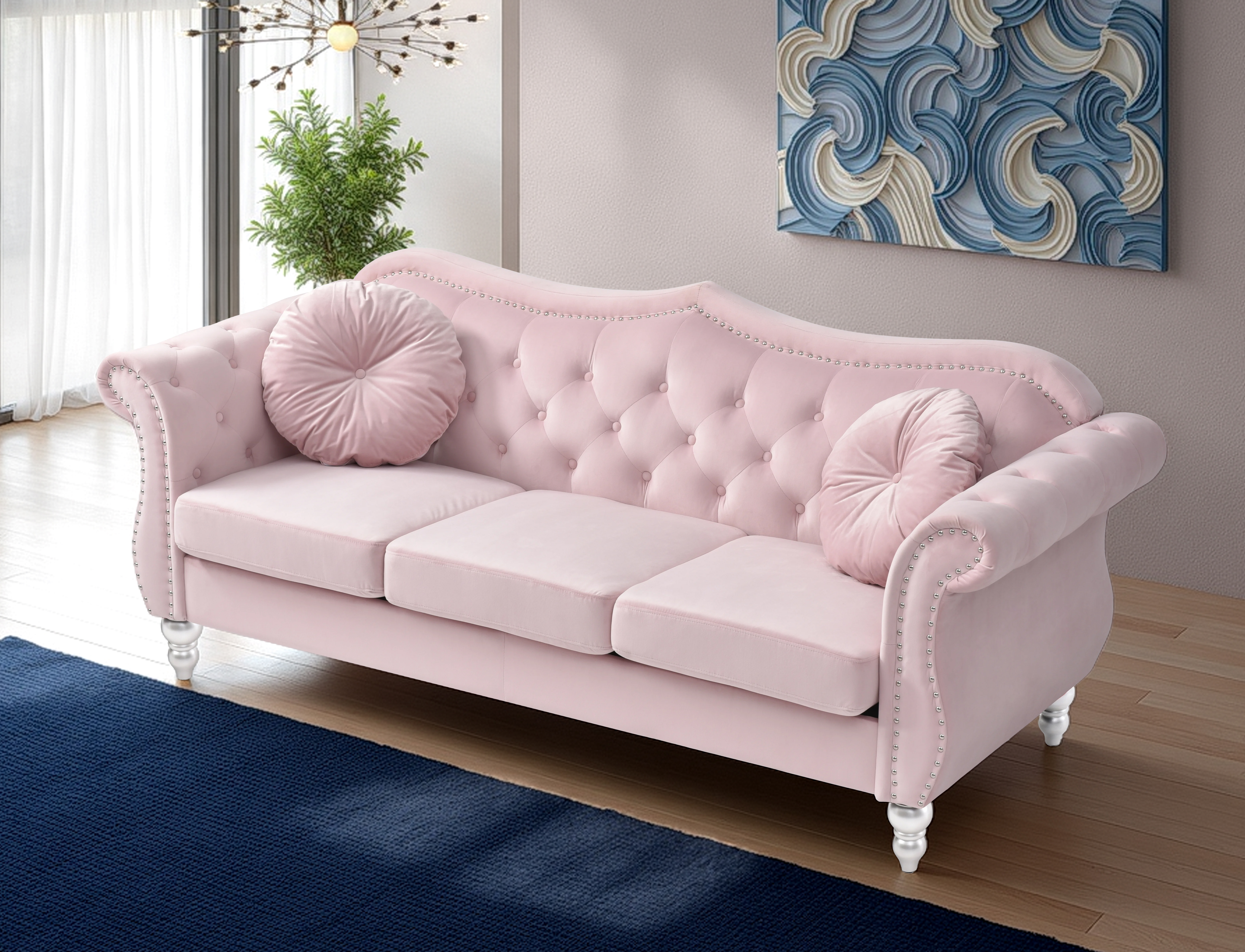 Elite Space Living Geneva Pink Velvet Fabric Sofa