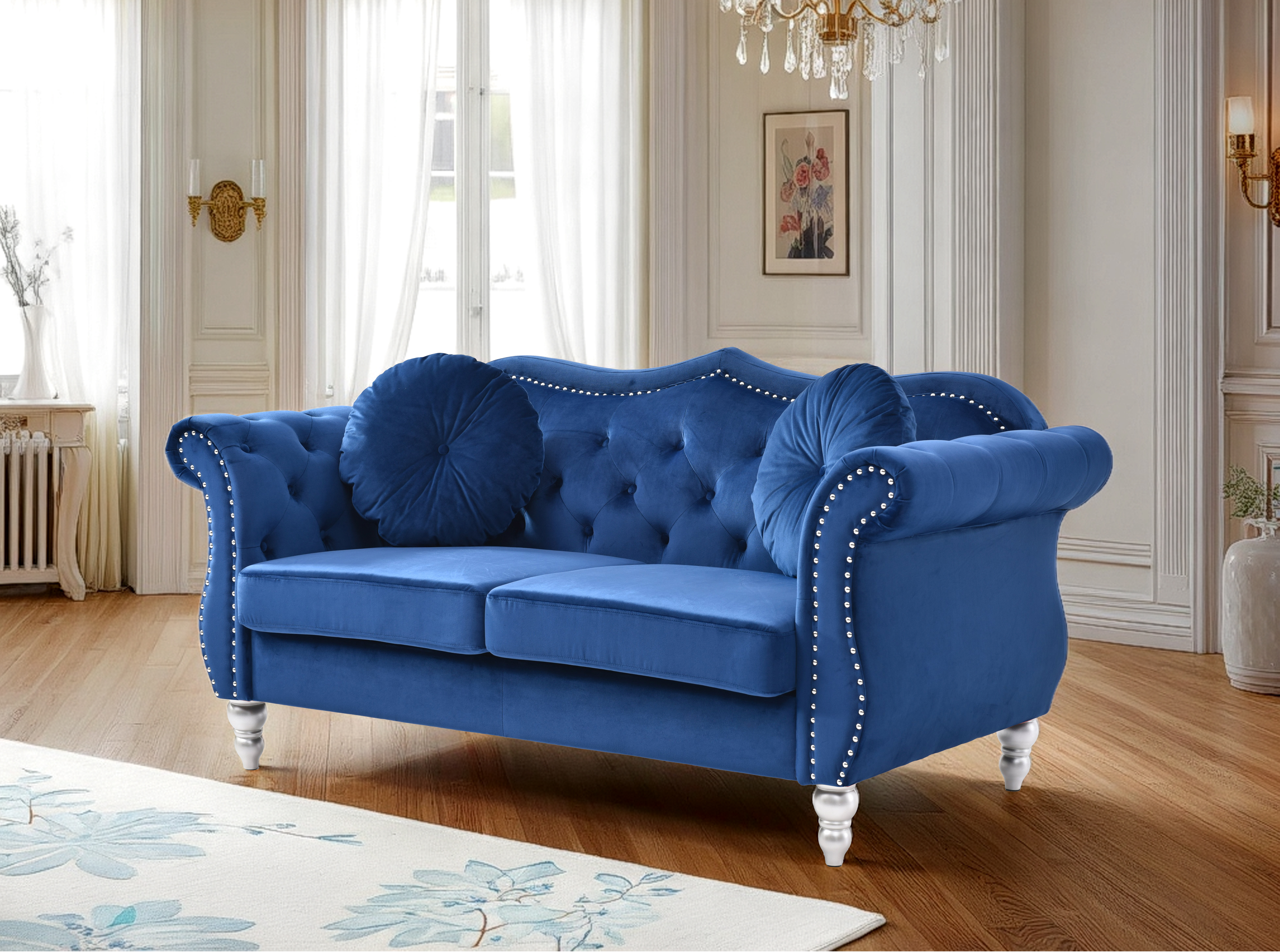Elite Space Living Geneva Navy Blue Velvet Fabric Loveseat
