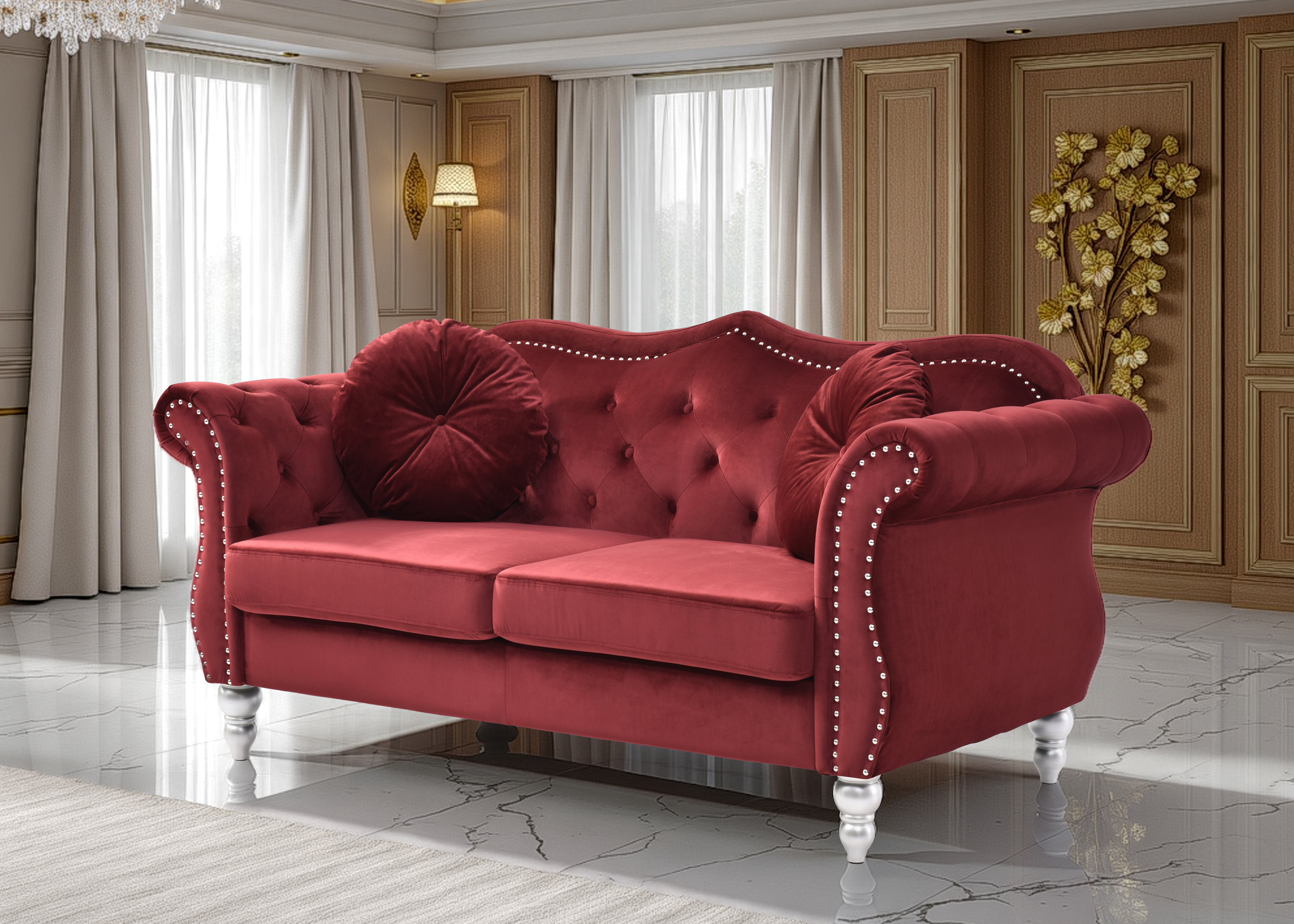 Elite Space Living Geneva Burgundy Velvet Fabric Loveseat