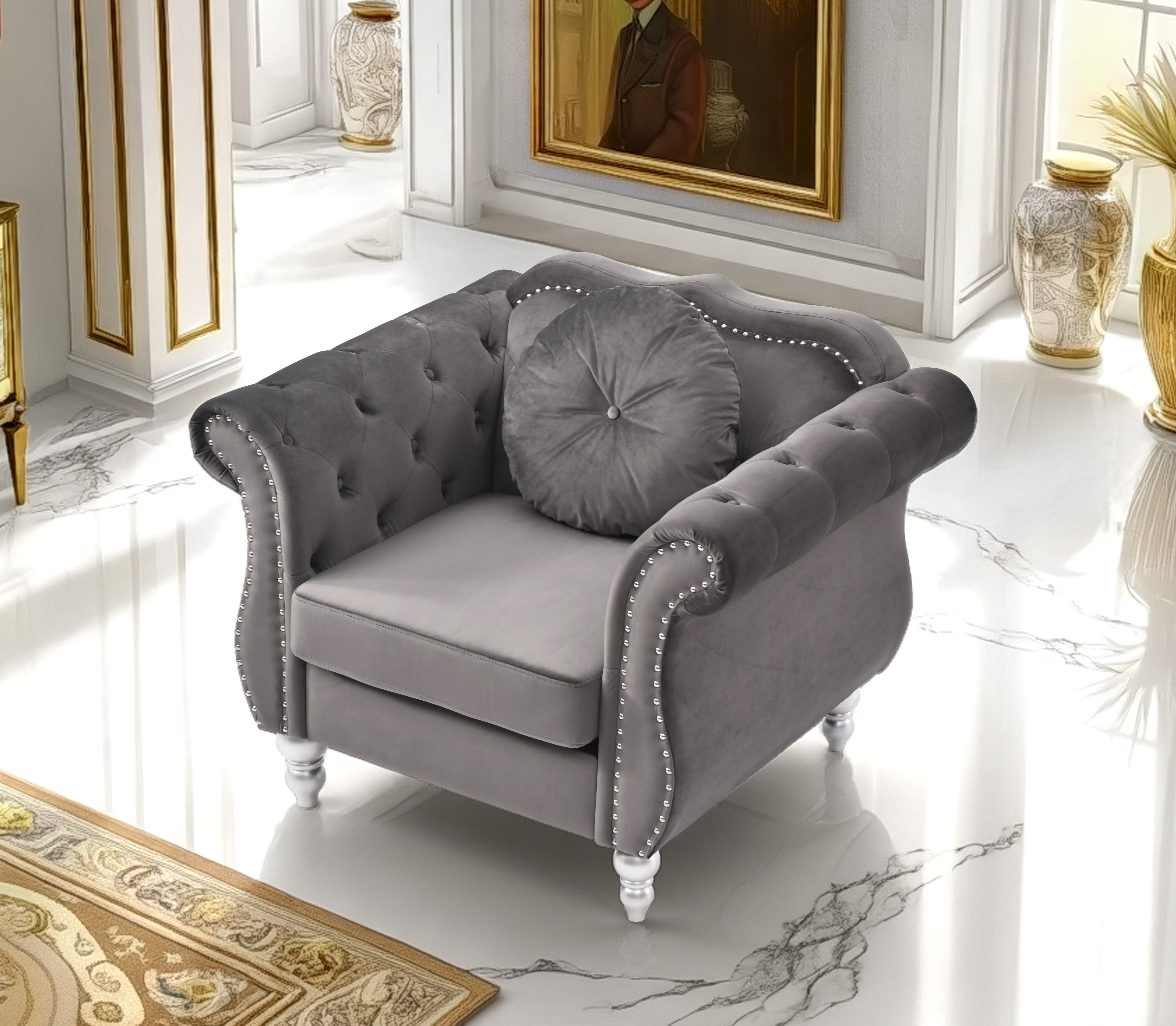 Elite Space Living Geneva Dark Gray Velvet Fabric Chair