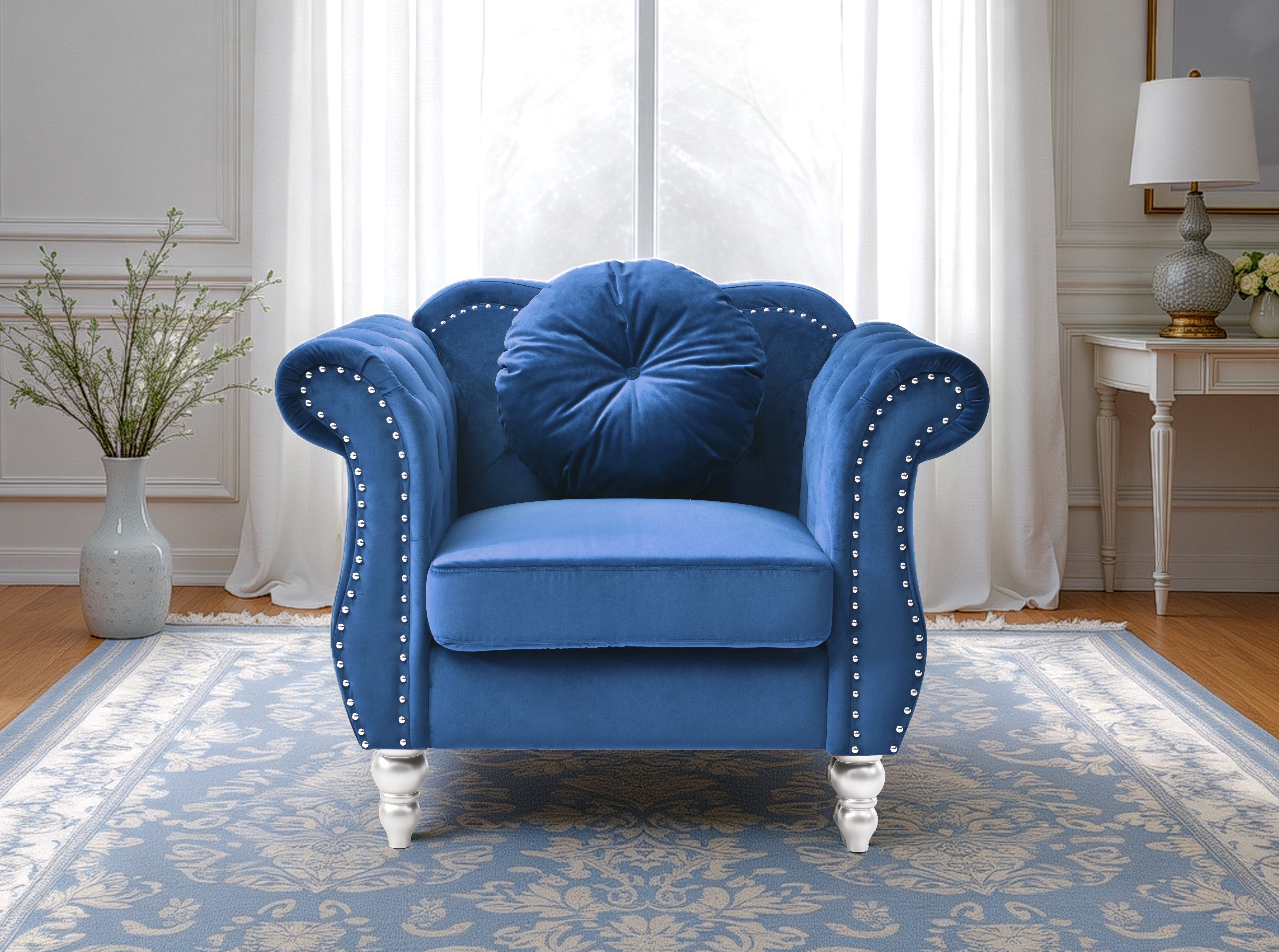 Elite Space Living Geneva Navy Blue Velvet Fabric Chair