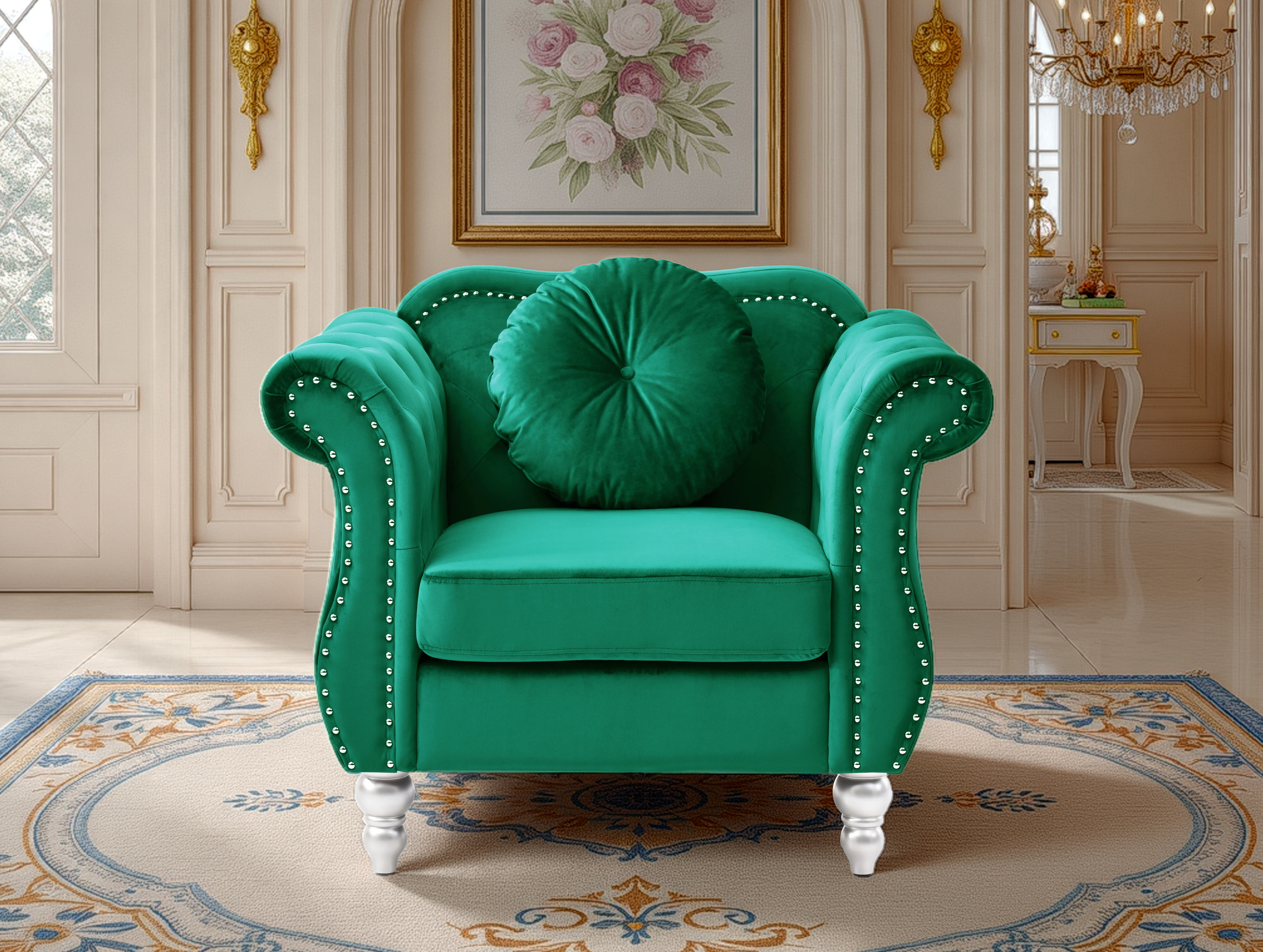 Elite Space Living Geneva Green Velvet Fabric Chair