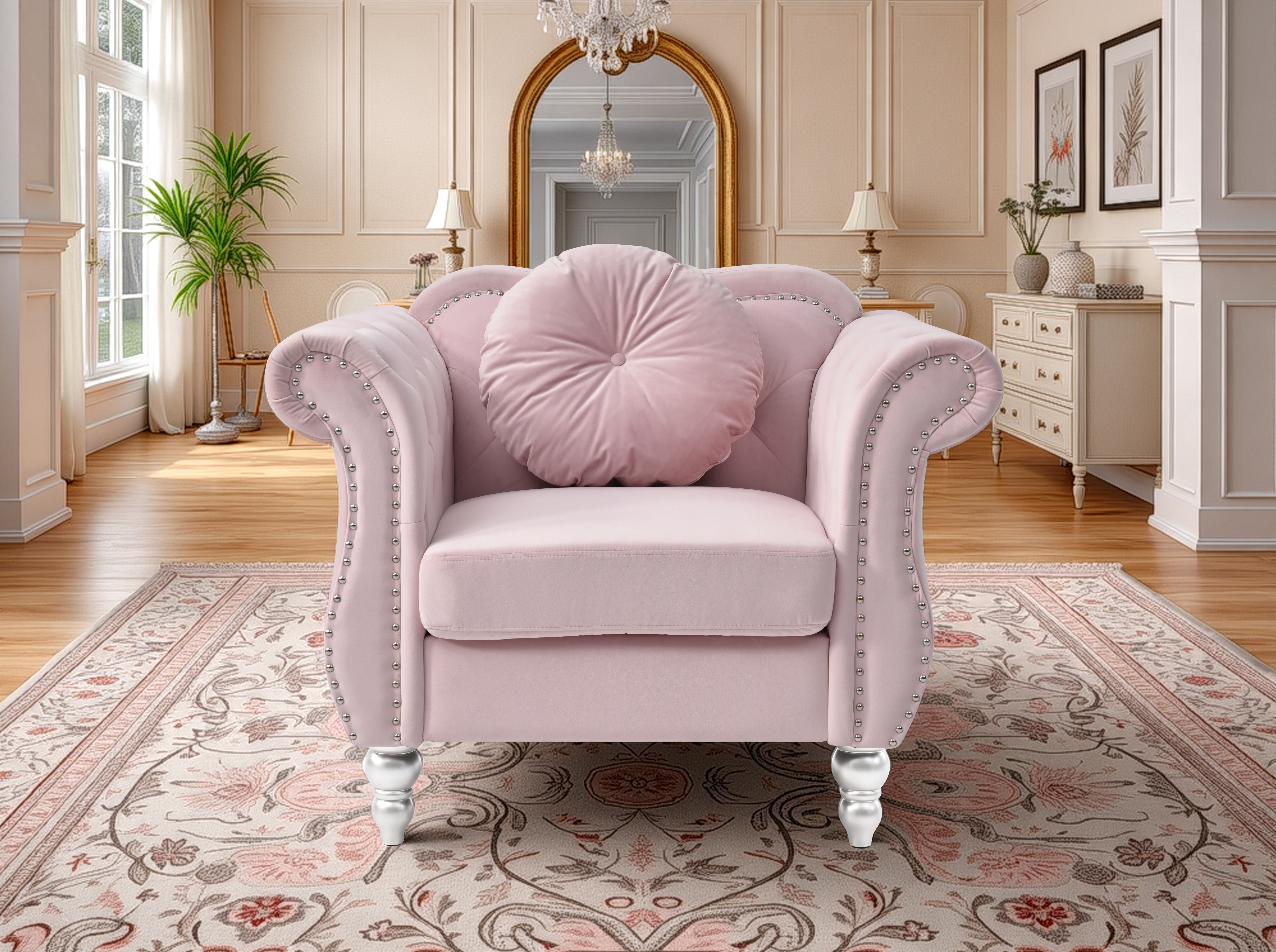 Elite Space Living Geneva Pink Velvet Fabric Chair