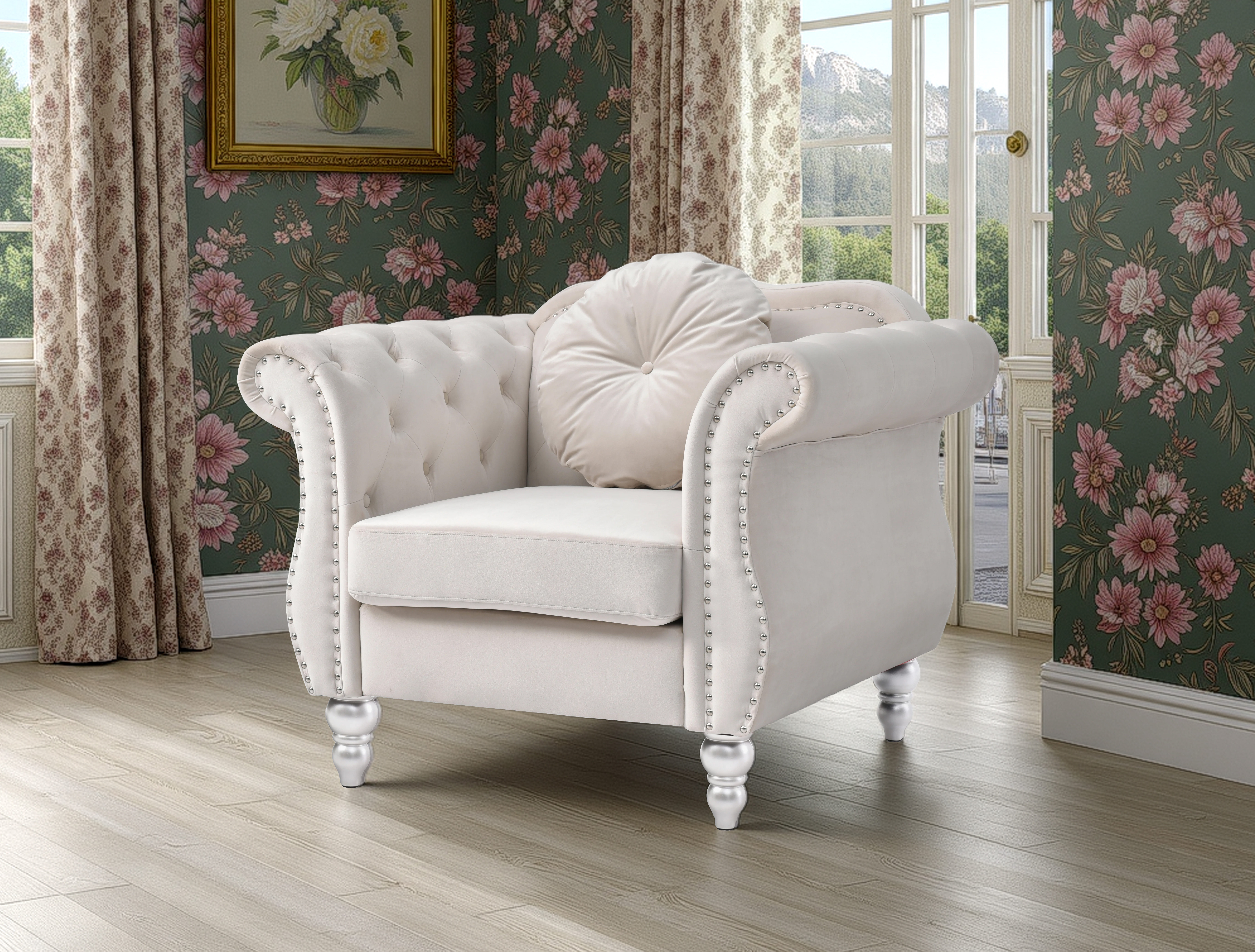 Elite Space Living Geneva Ivory Velvet Fabric Chair
