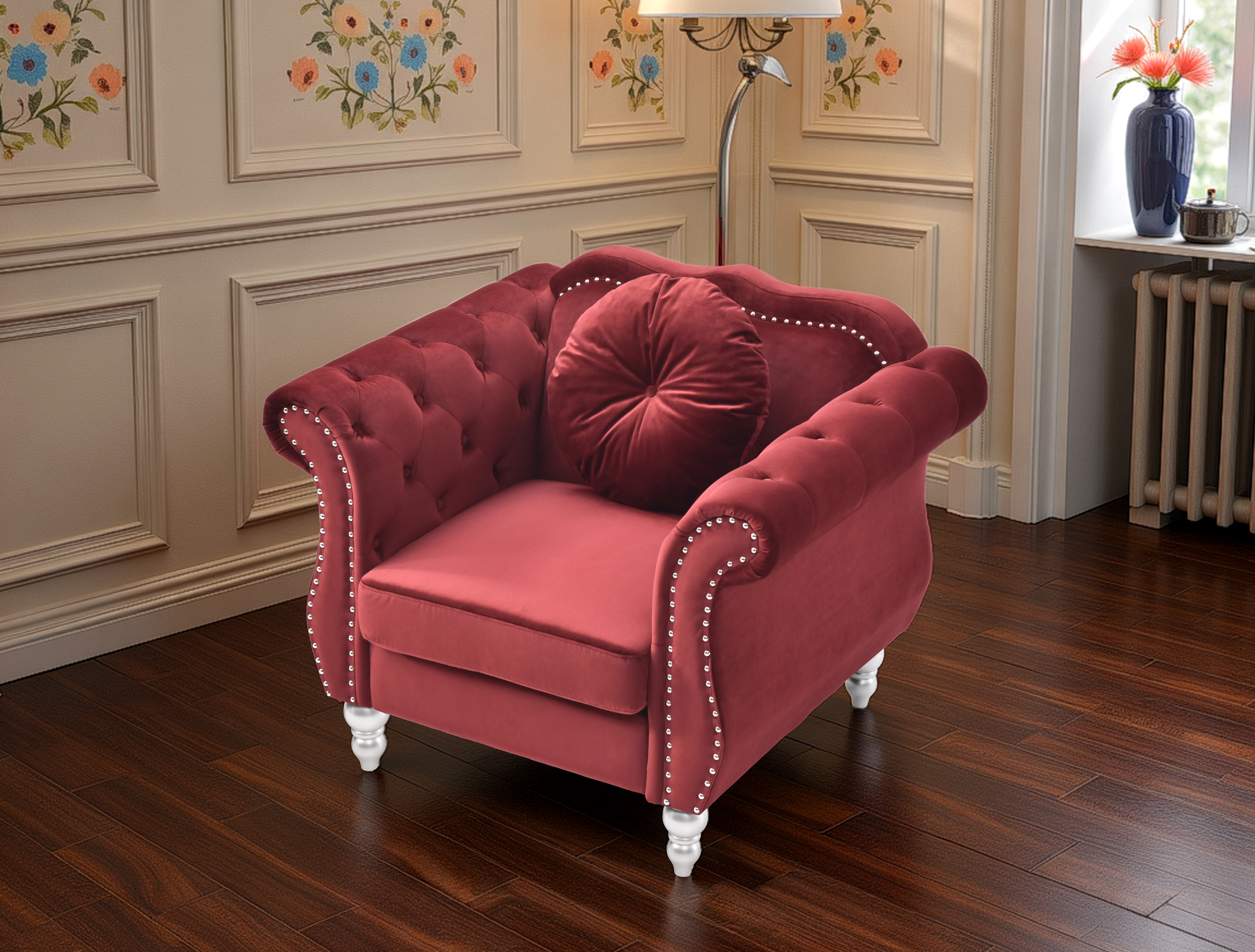Elite Space Living Geneva Burgundy Velvet Fabric Chair