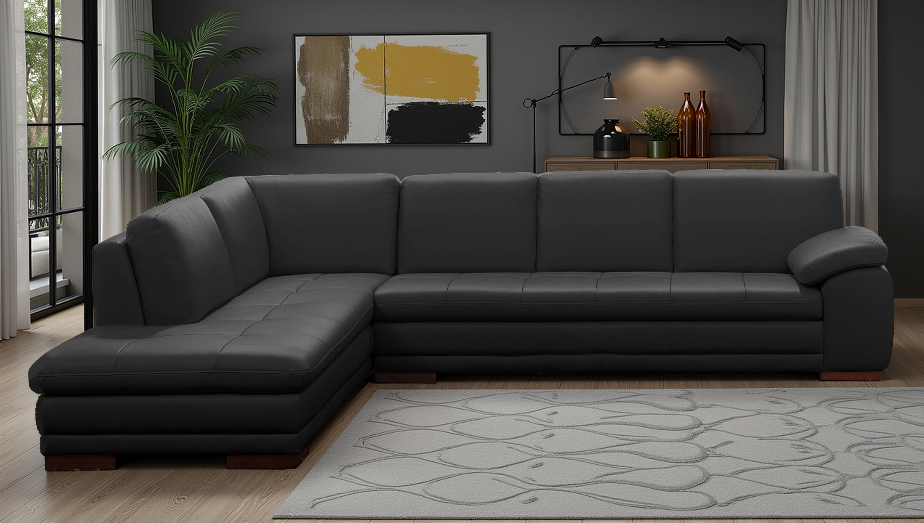 Elite Space Living Nottingham Black Leather LAF Corner Sectional