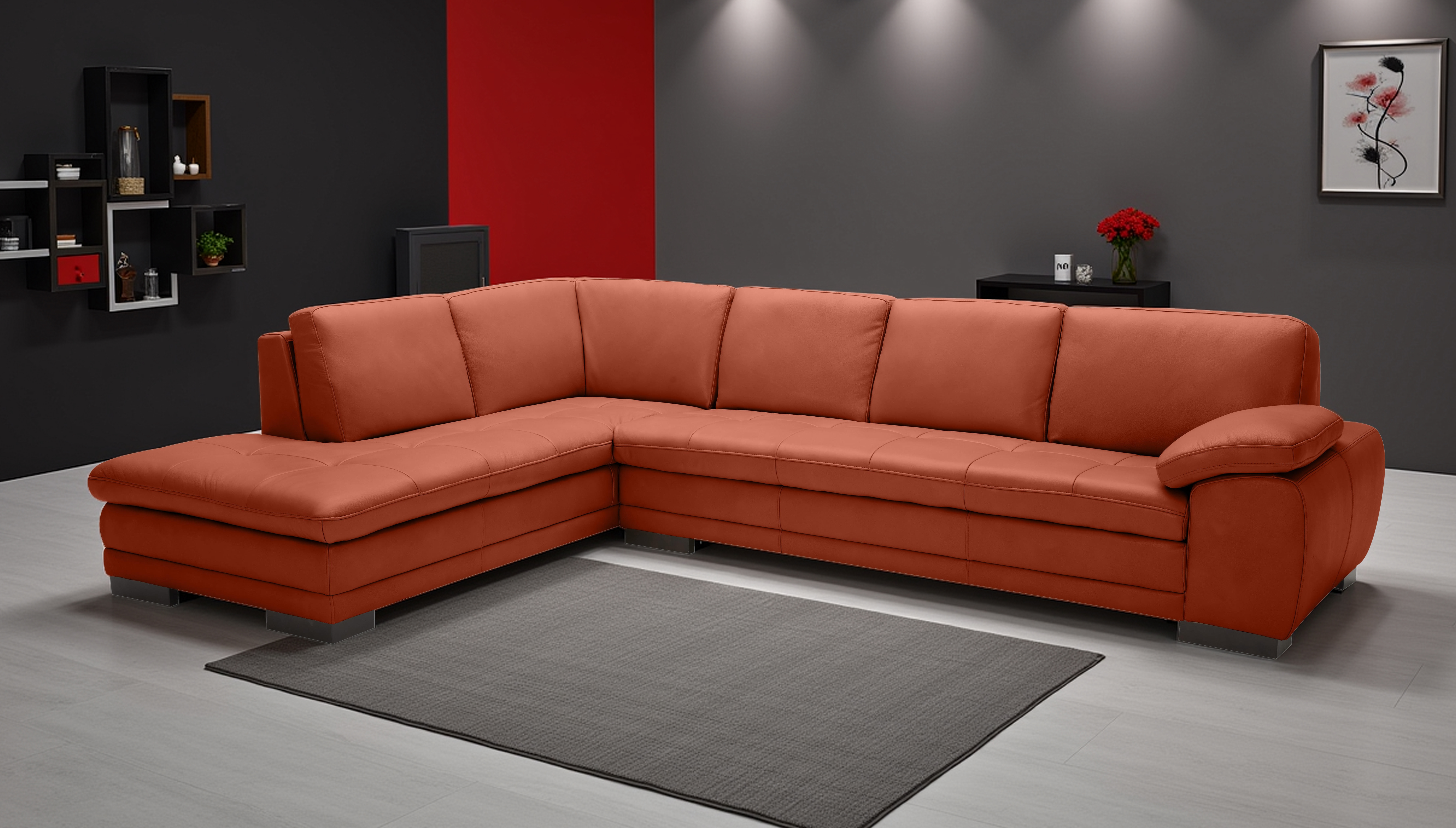 Elite Space Living Nottingham Orange LAF Leather Corner Sectional