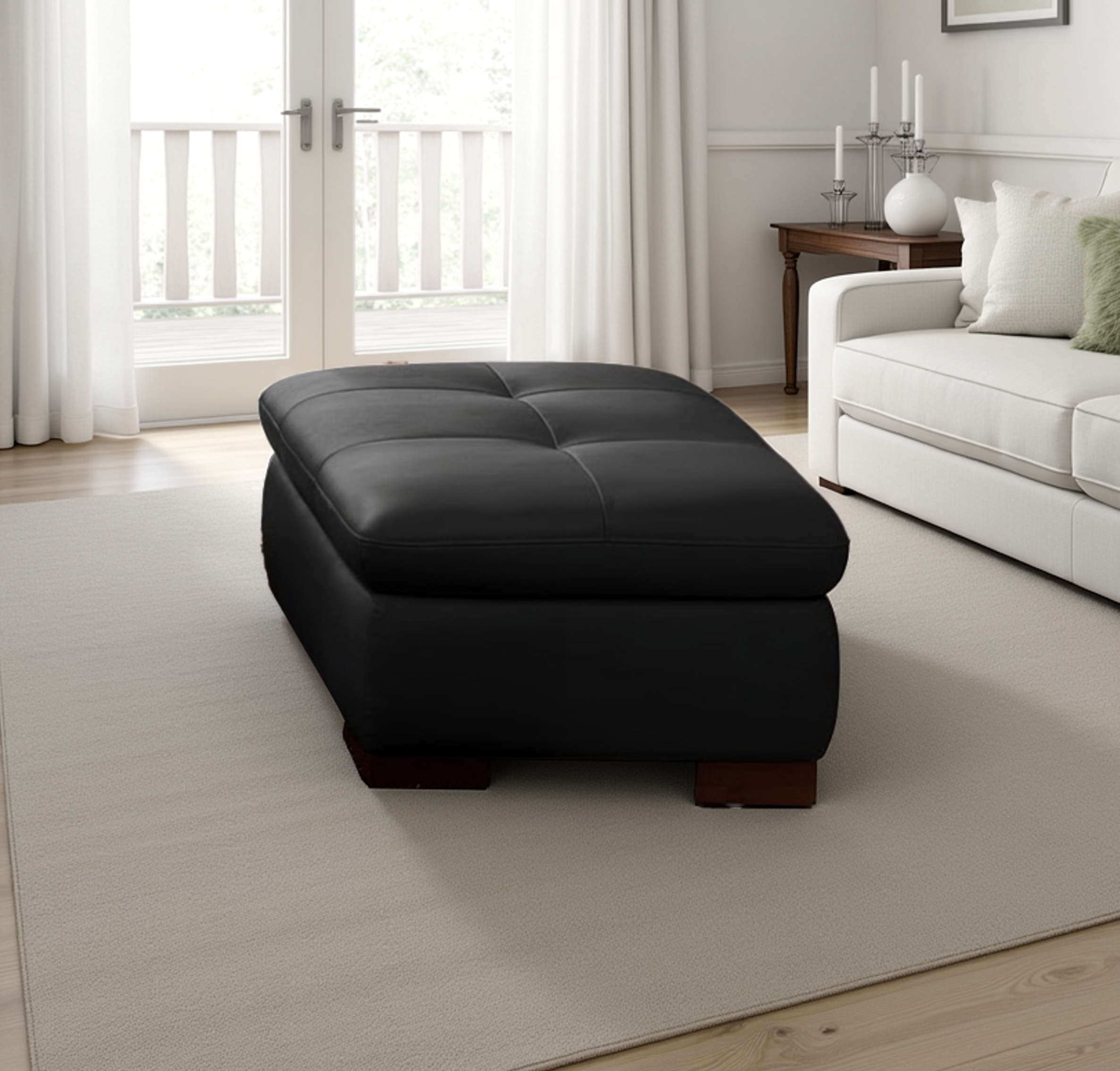 Elite Space Living Nottingham Black Leather Upholstered Ottoman