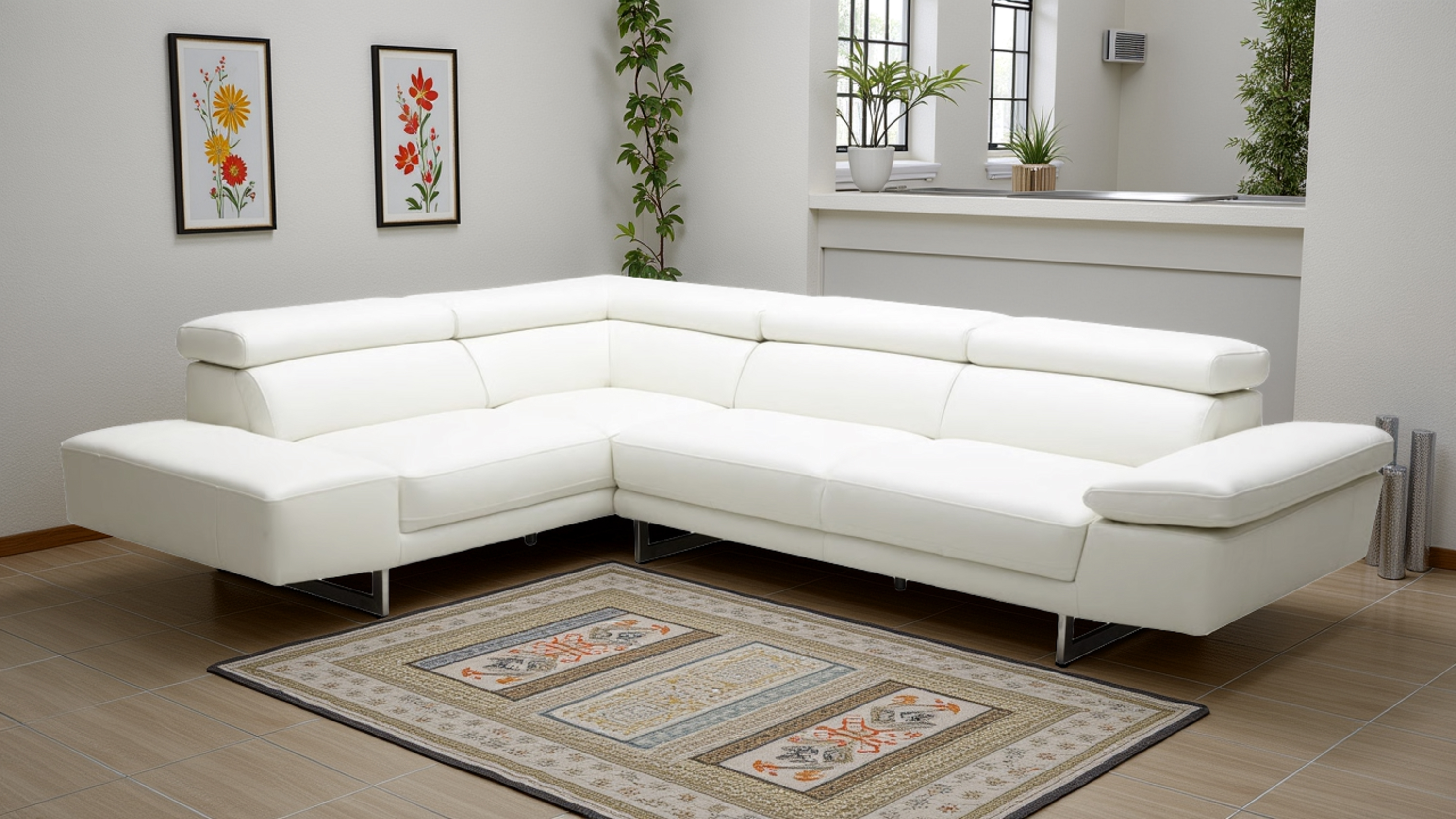 Elite Space Living Albany White Leather LAF Sectional