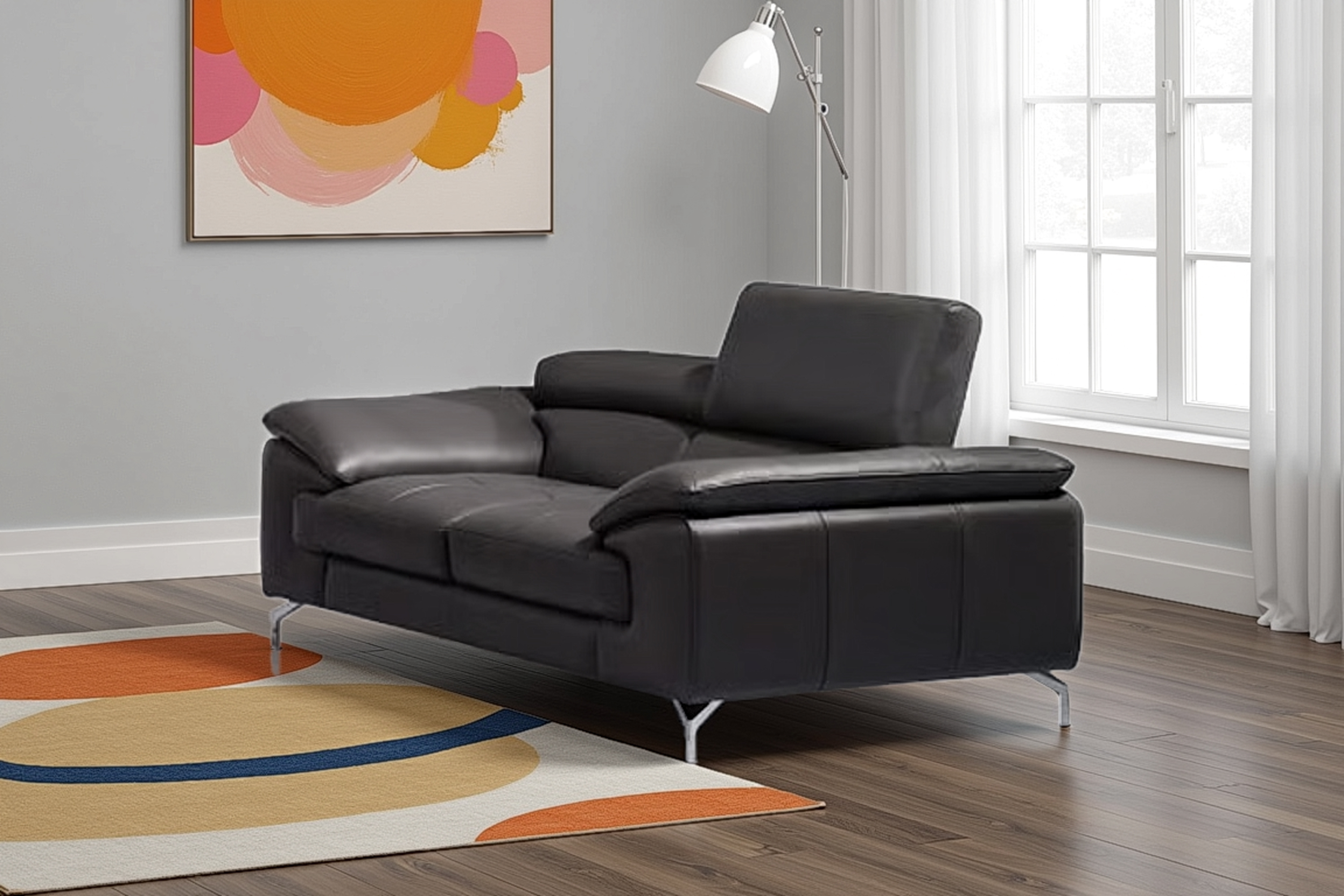 Elite Space Living Newcastle Luxury Grey Leather Loveseat
