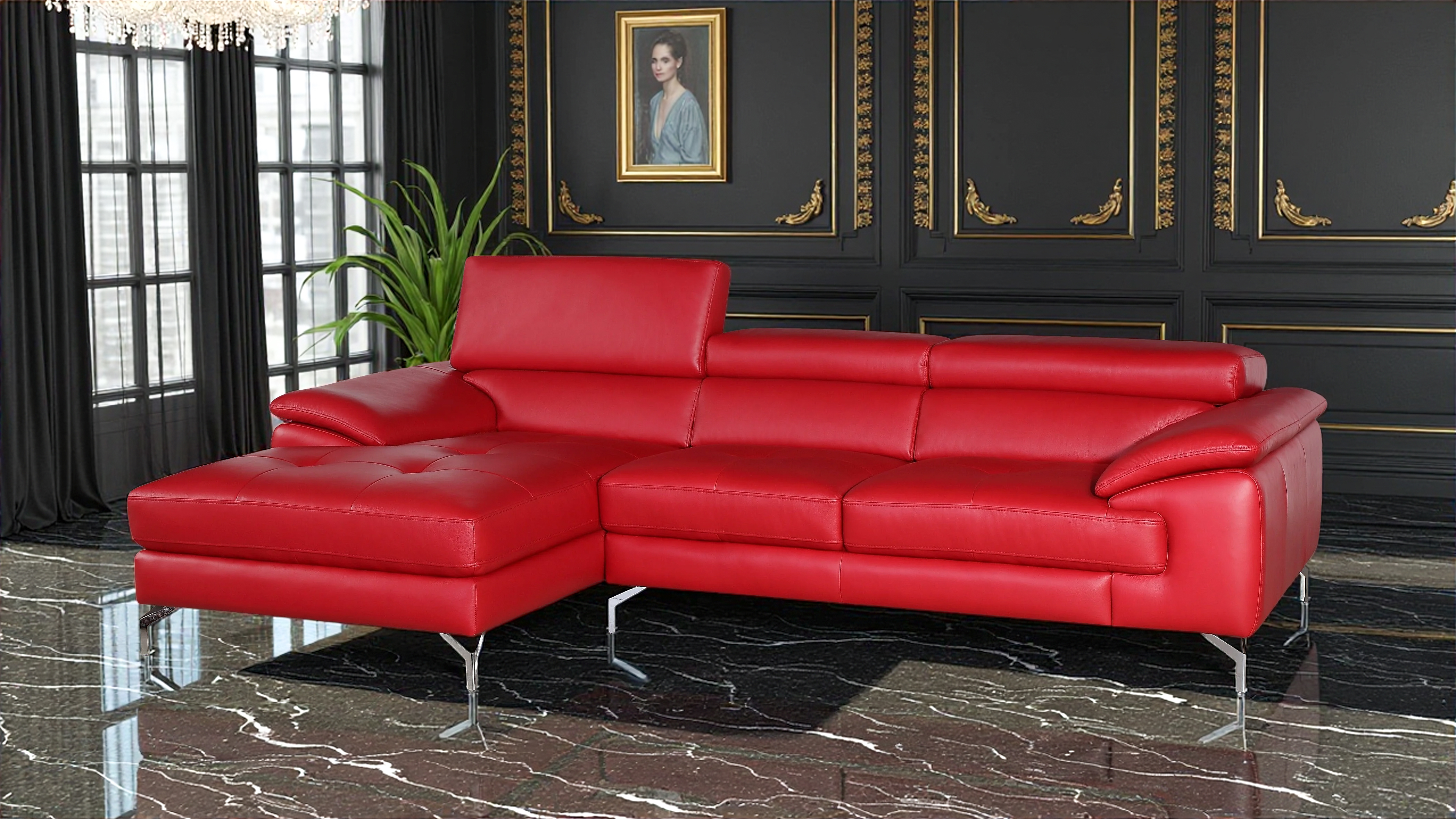 Elite Space Living Belfast Red Leather LAF Mini Sectional