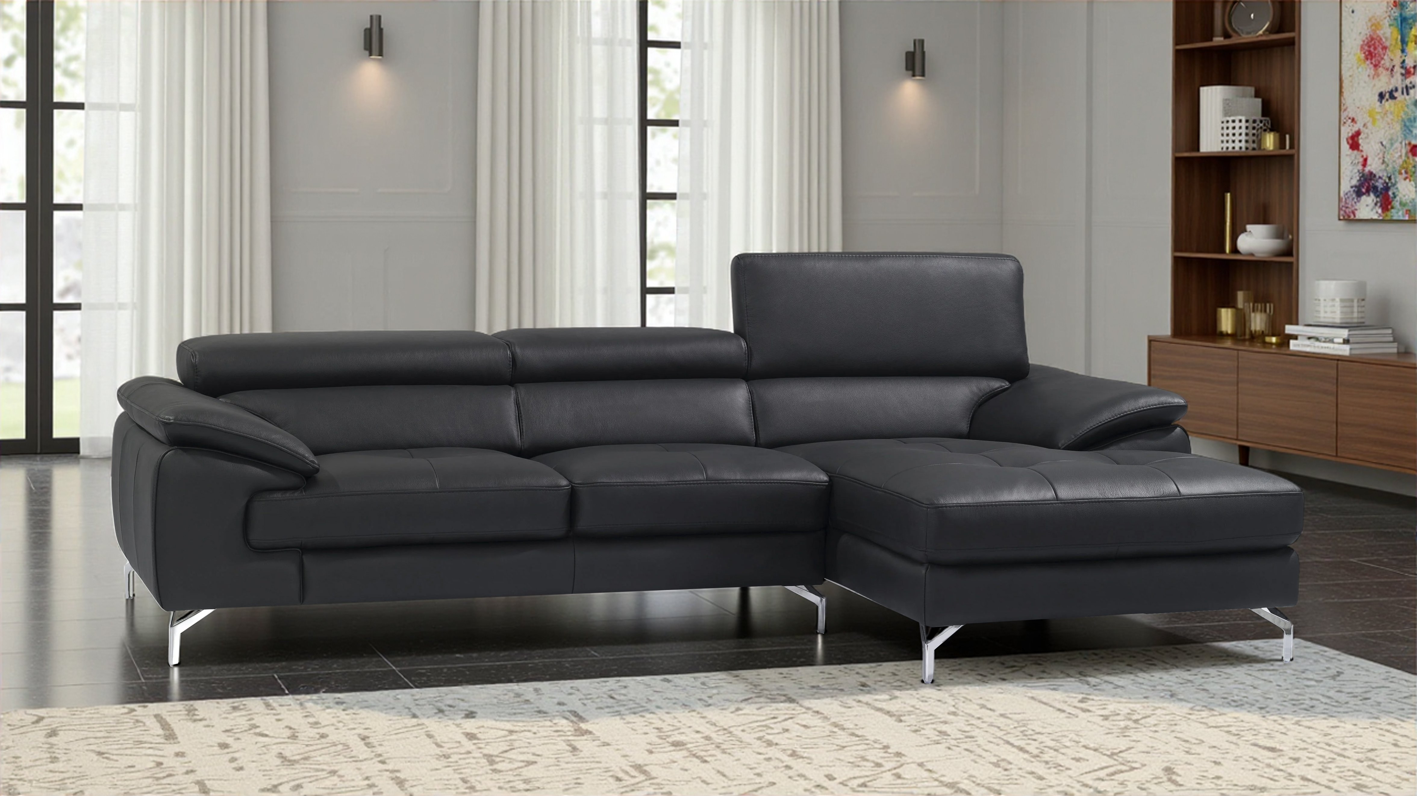 Elite Space Living Belfast Black Leather RAF Mini Sectional
