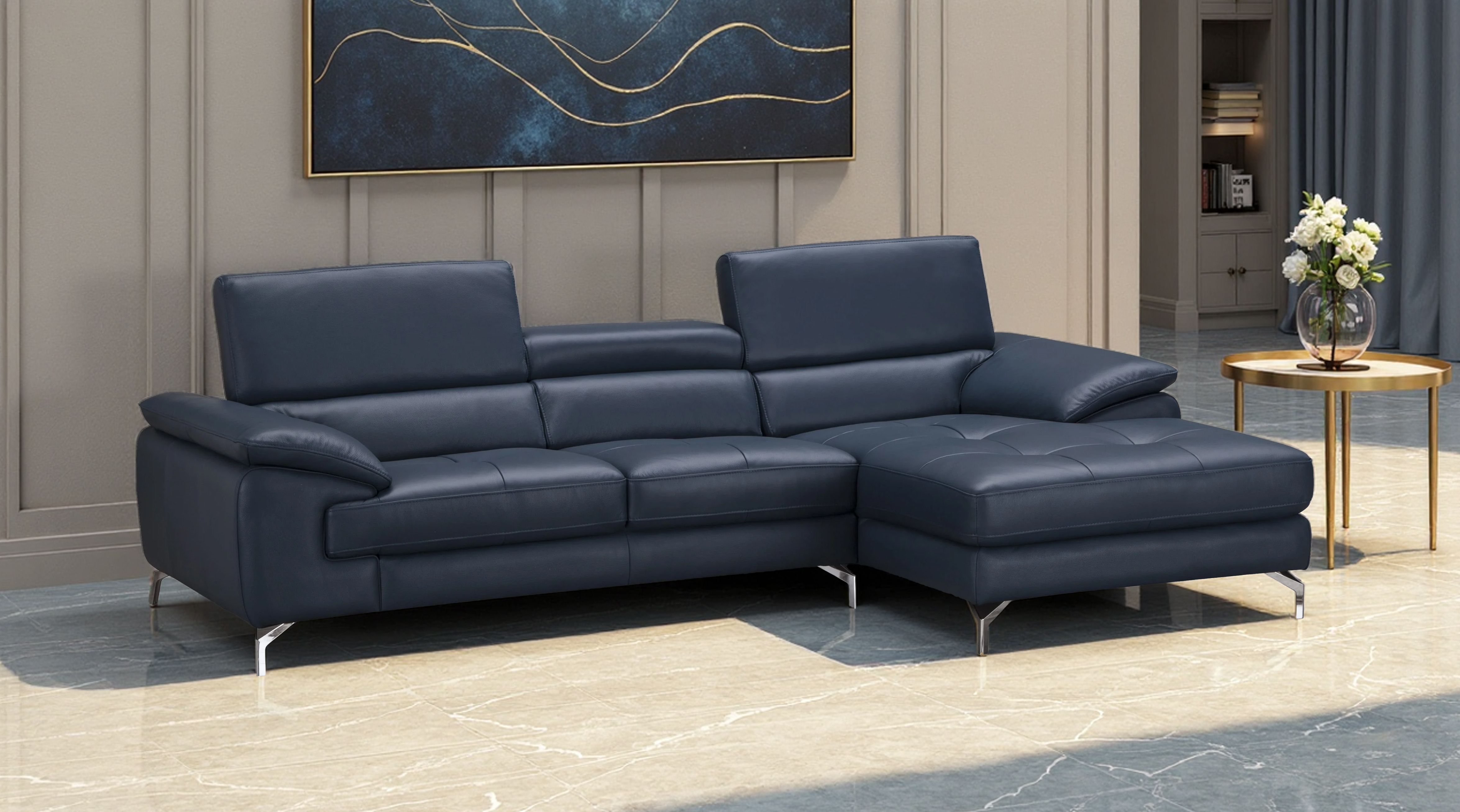 Elite Space Living Belfast Blue Leather RAF Mini Sectional