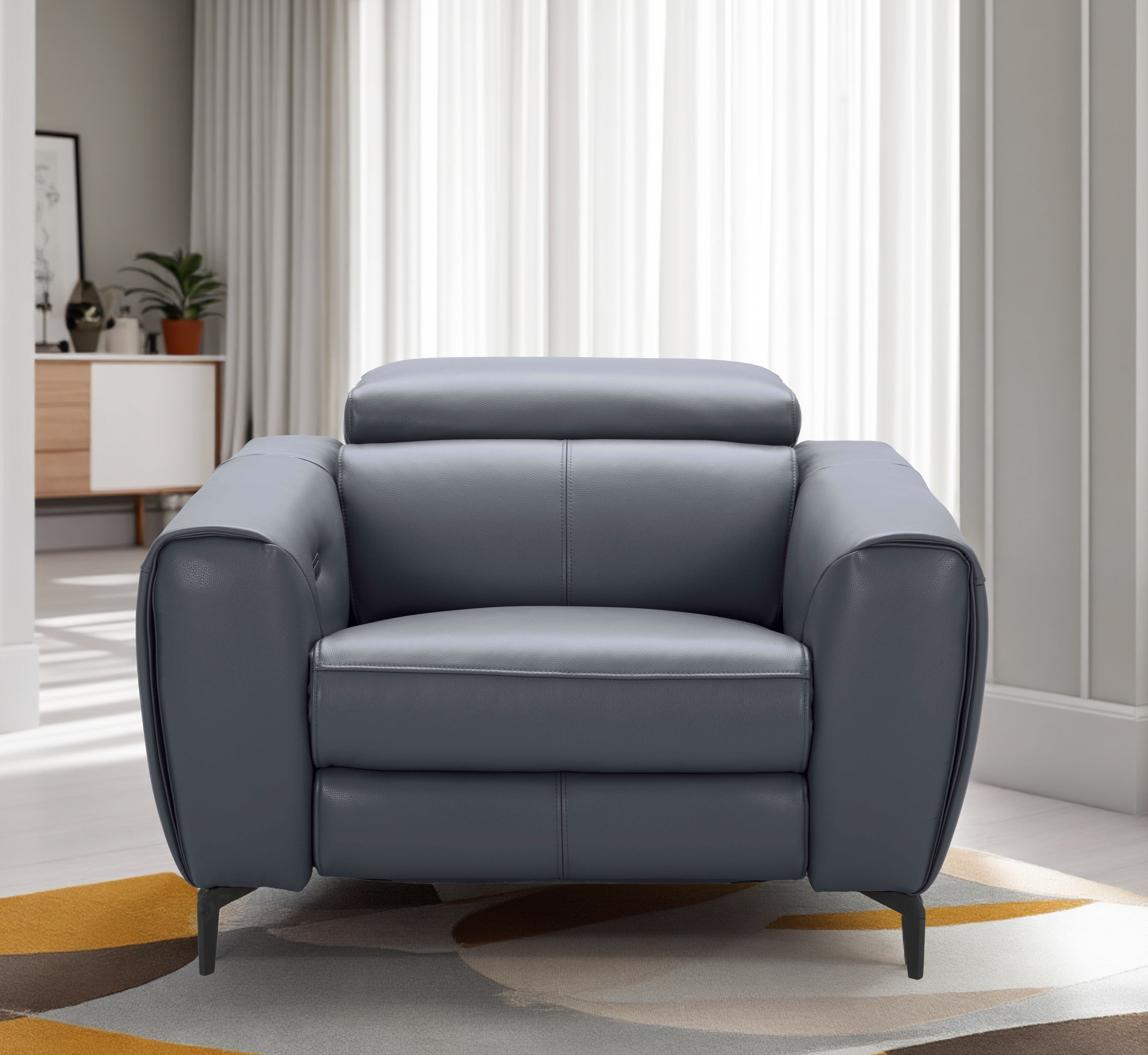Milan Blue Grey Chair in Leather Finish