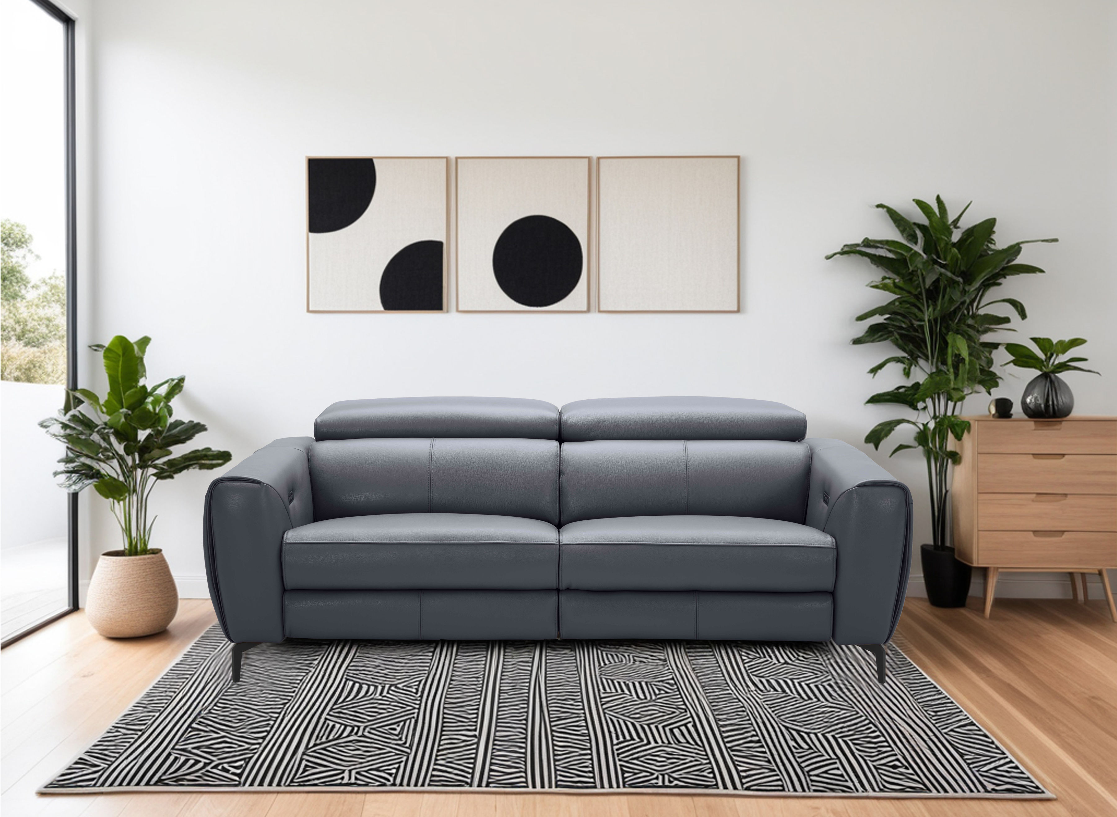 Milan Blue Grey Sofa in Leather Finish