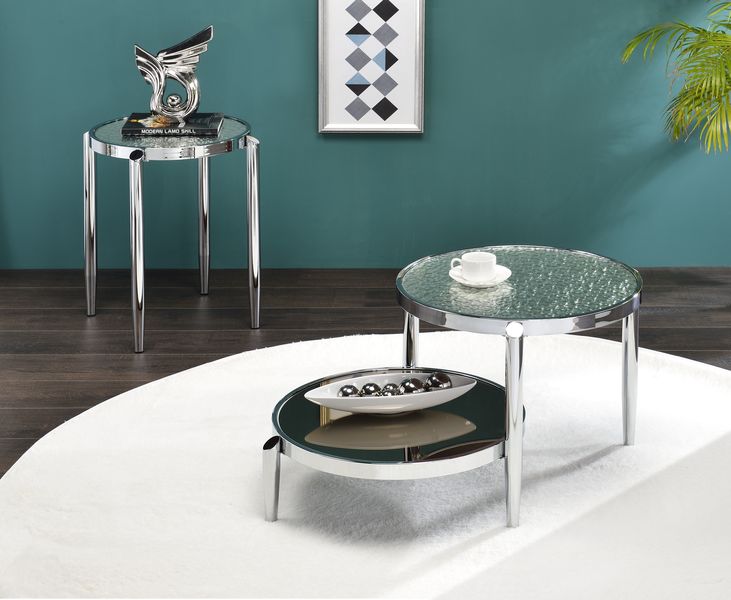 Acme Furniture Abbe Clear Chrome 3pc Coffee Table Set