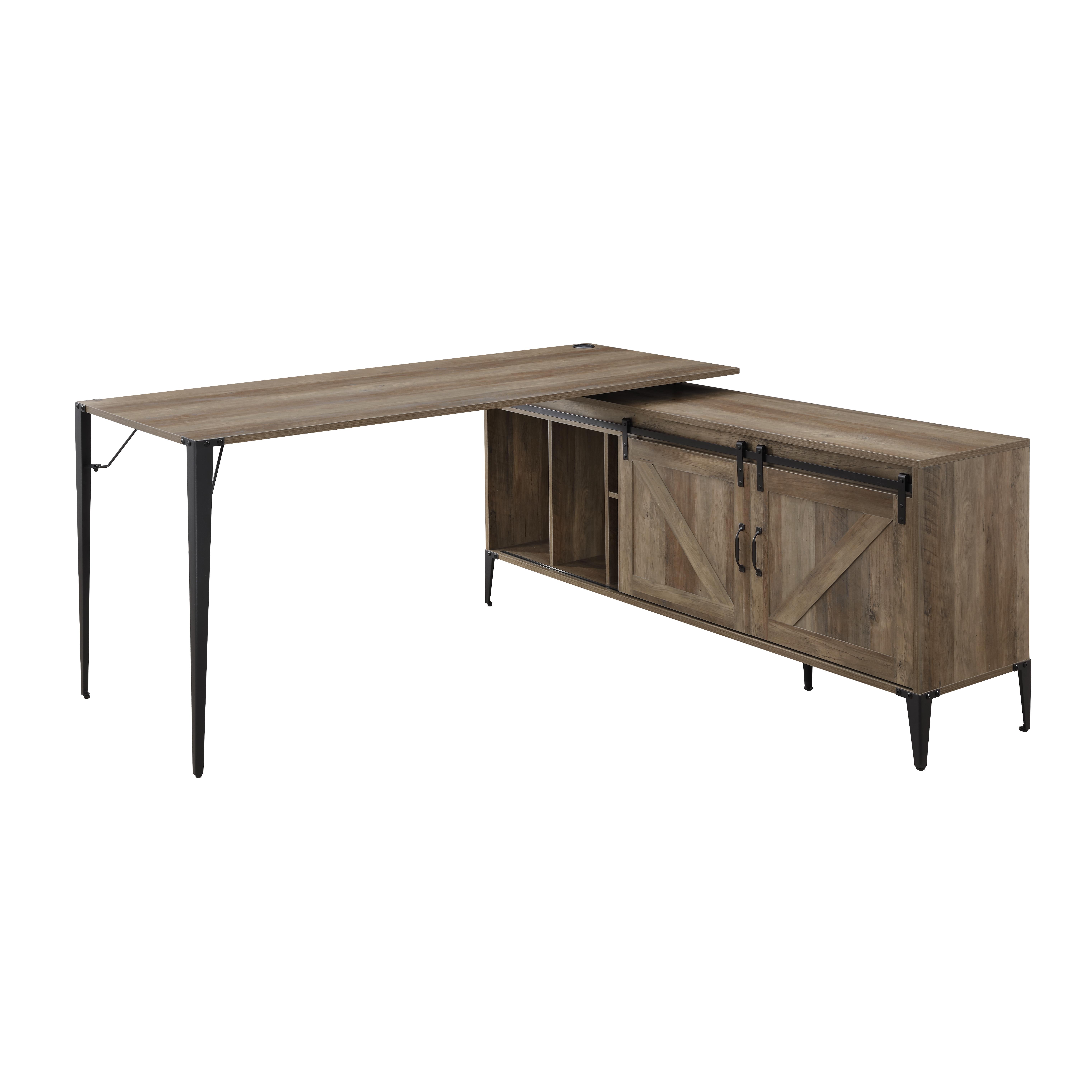 Acme Furniture Zakwani Rustic Oak Black Storage Writing Desk